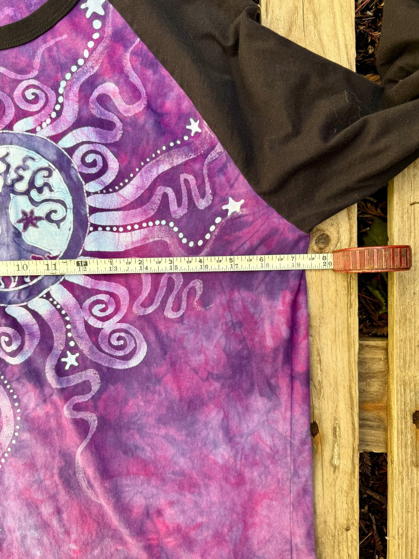 Purple Mandala Tree of Life Black Raglan Quarter Sleeve Batik Top - Size Medium (Unisex) Batikwalla