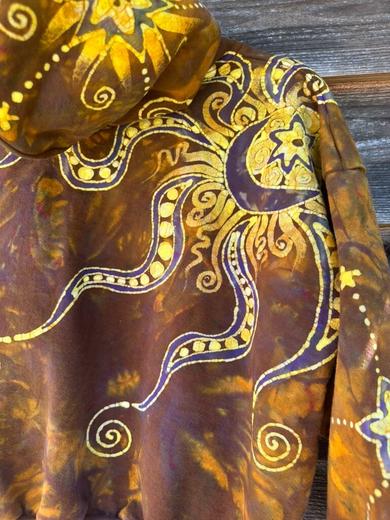 Gold Rush Octopus with Purple Moon and Stars Handmade Batik Hoodie hoodie batikwalla