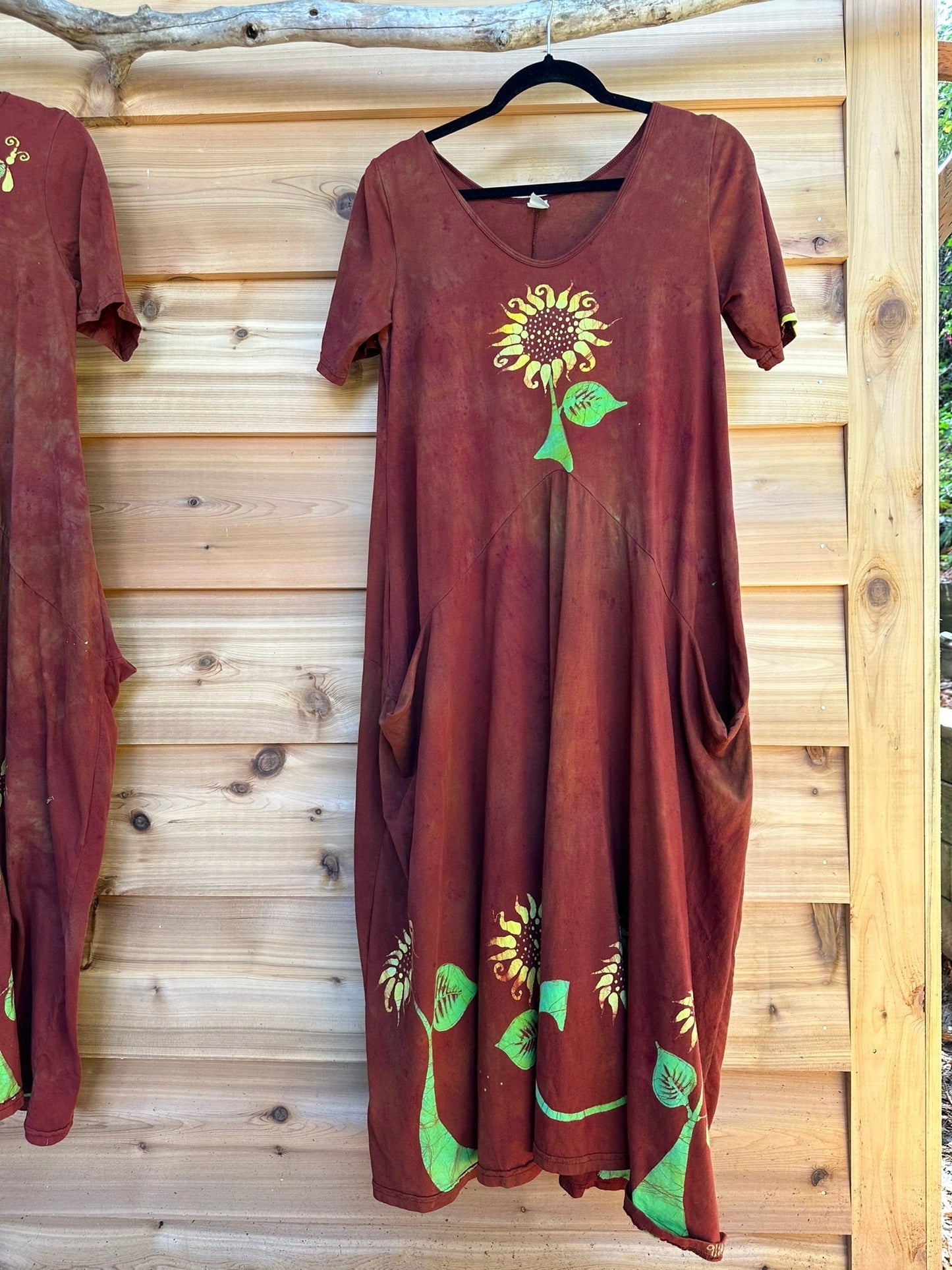 Red Sunflower Batik Dress With Pockets - Size Large Batik Dresses Batikwalla
