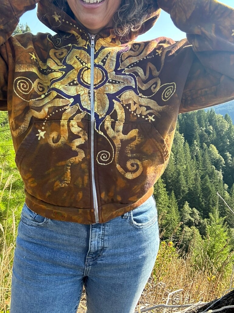 Gold Rush Octopus with Purple Moon and Stars Handmade Batik Hoodie hoodie batikwalla ONE SIZE