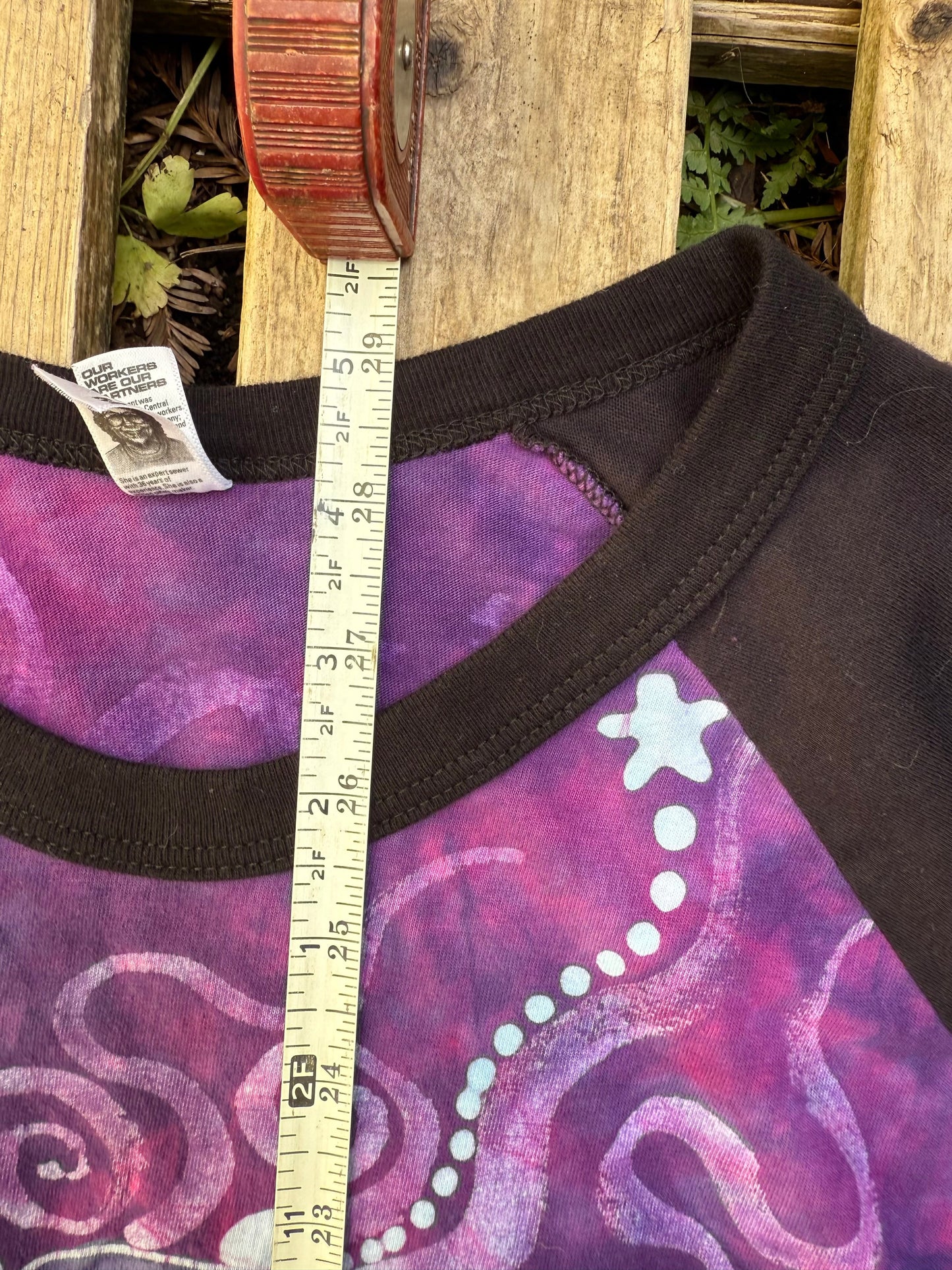 Purple Mandala Tree of Life Black Raglan Quarter Sleeve Batik Top - Size Medium (Unisex) Batikwalla