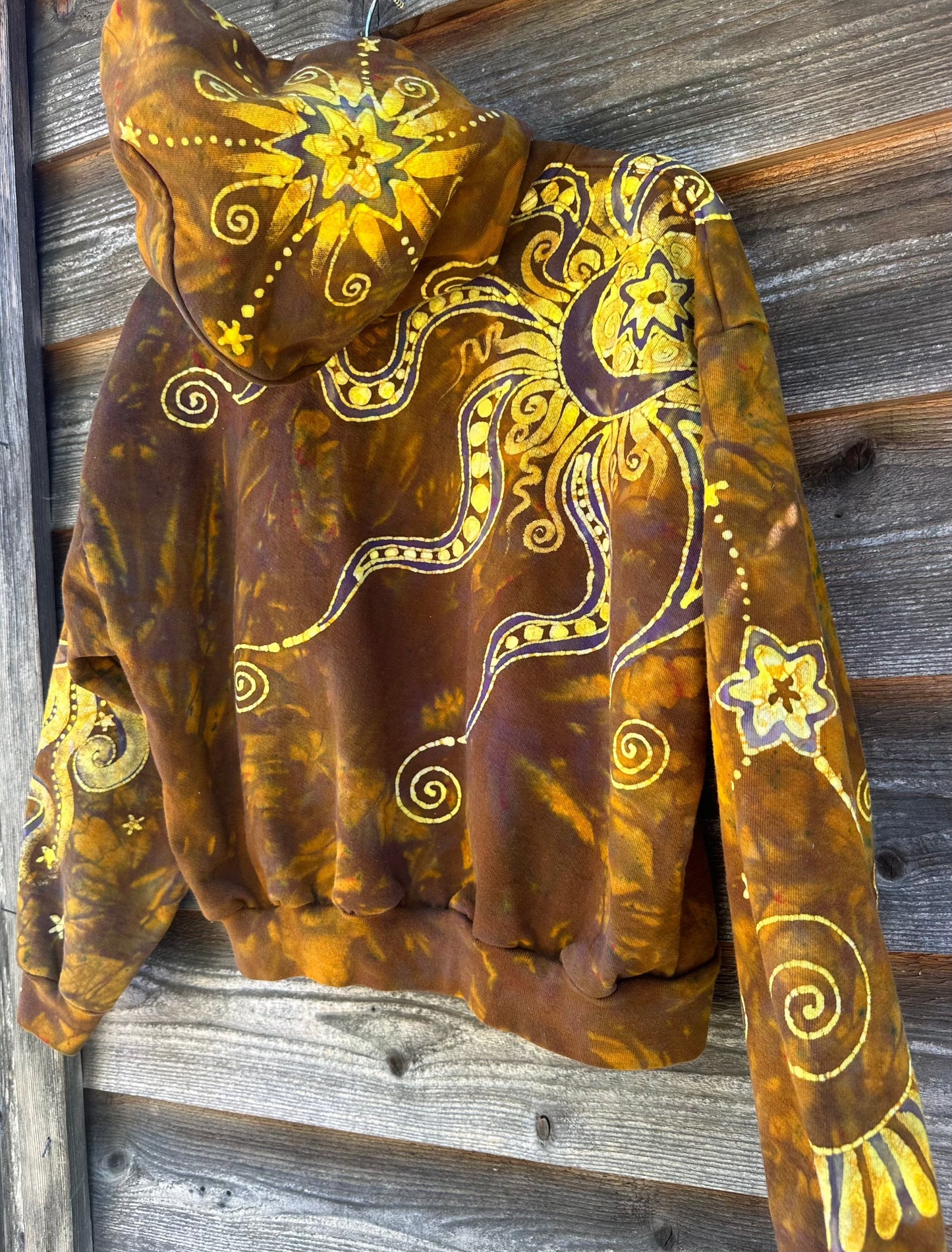 Gold Rush Octopus with Purple Moon and Stars Handmade Batik Hoodie hoodie batikwalla