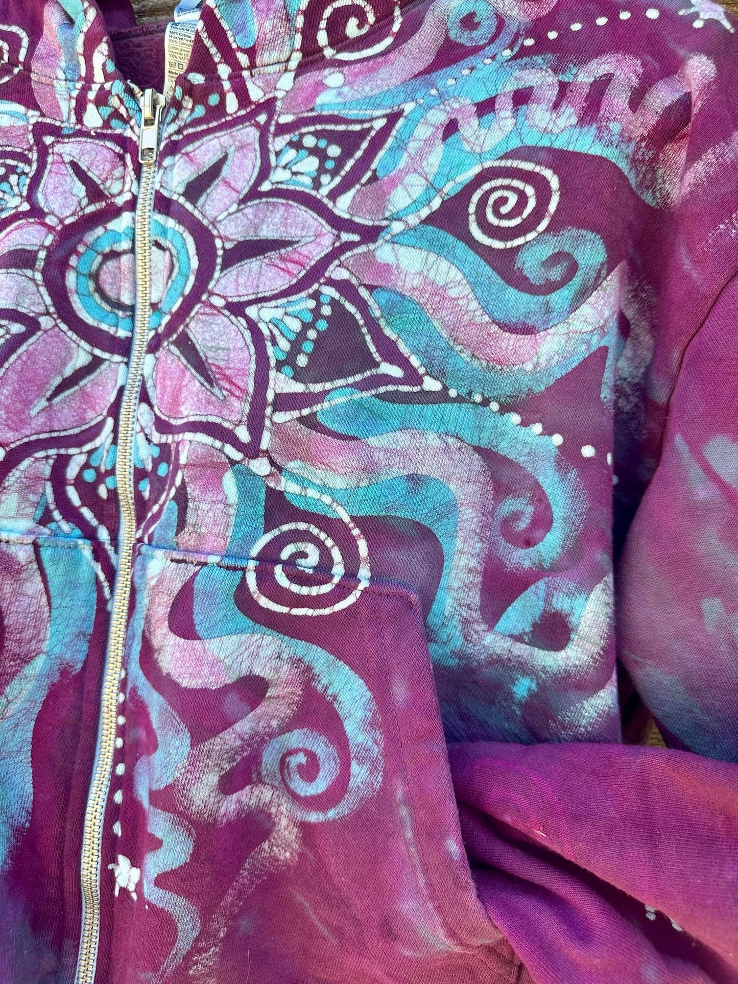 Pacific Bliss Lotus Flower Handmade Batik Hoodie with Turquoise Waves hoodie batikwalla