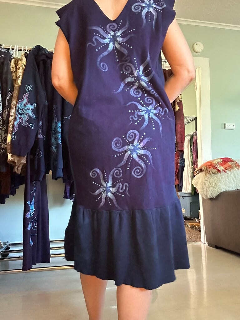 Midnight Moon Galaxy Organic Cotton Batik Dress Batik Dresses Batikwalla