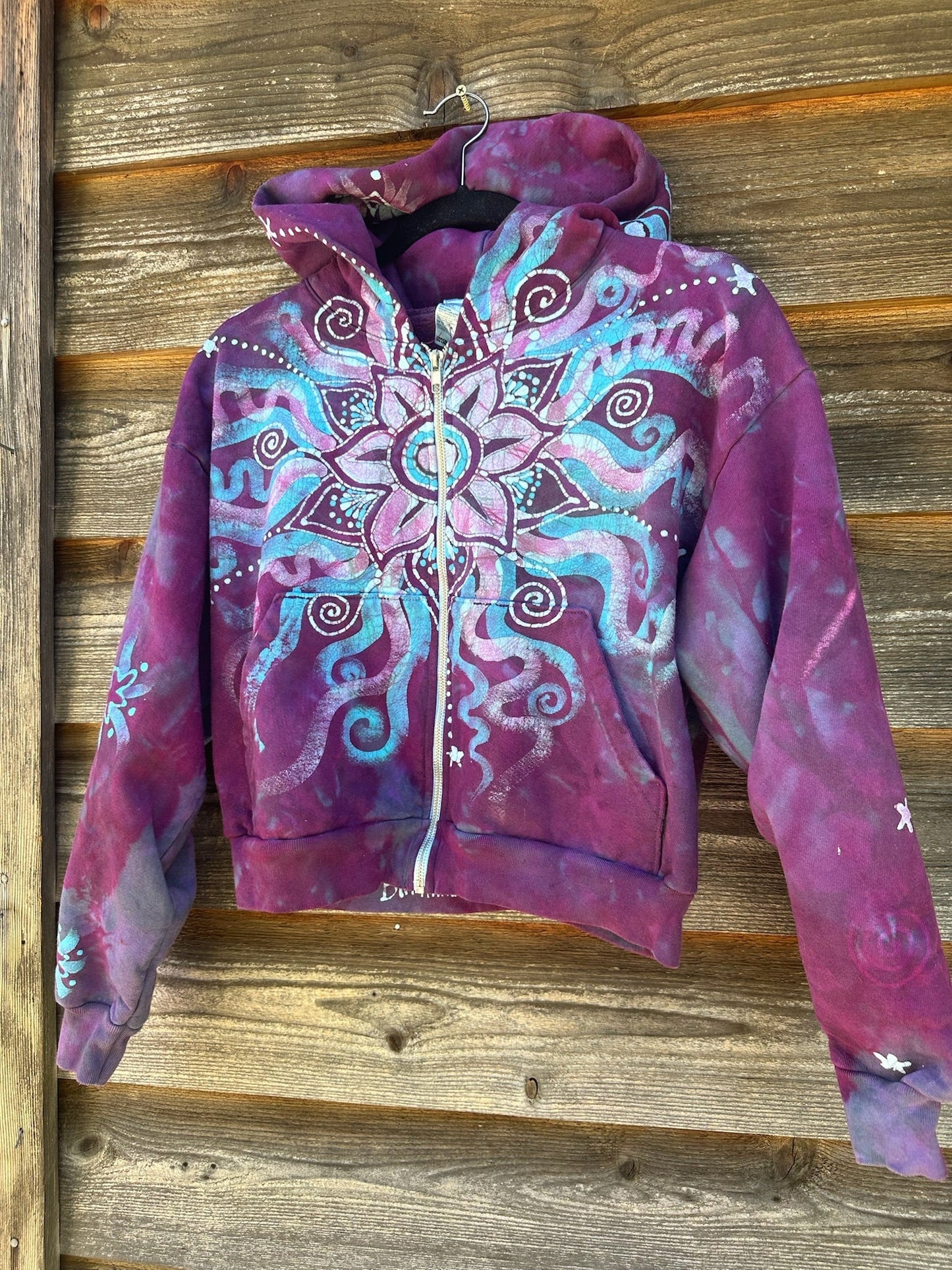 Pacific Bliss Lotus Flower Handmade Batik Hoodie with Turquoise Waves hoodie batikwalla S/M