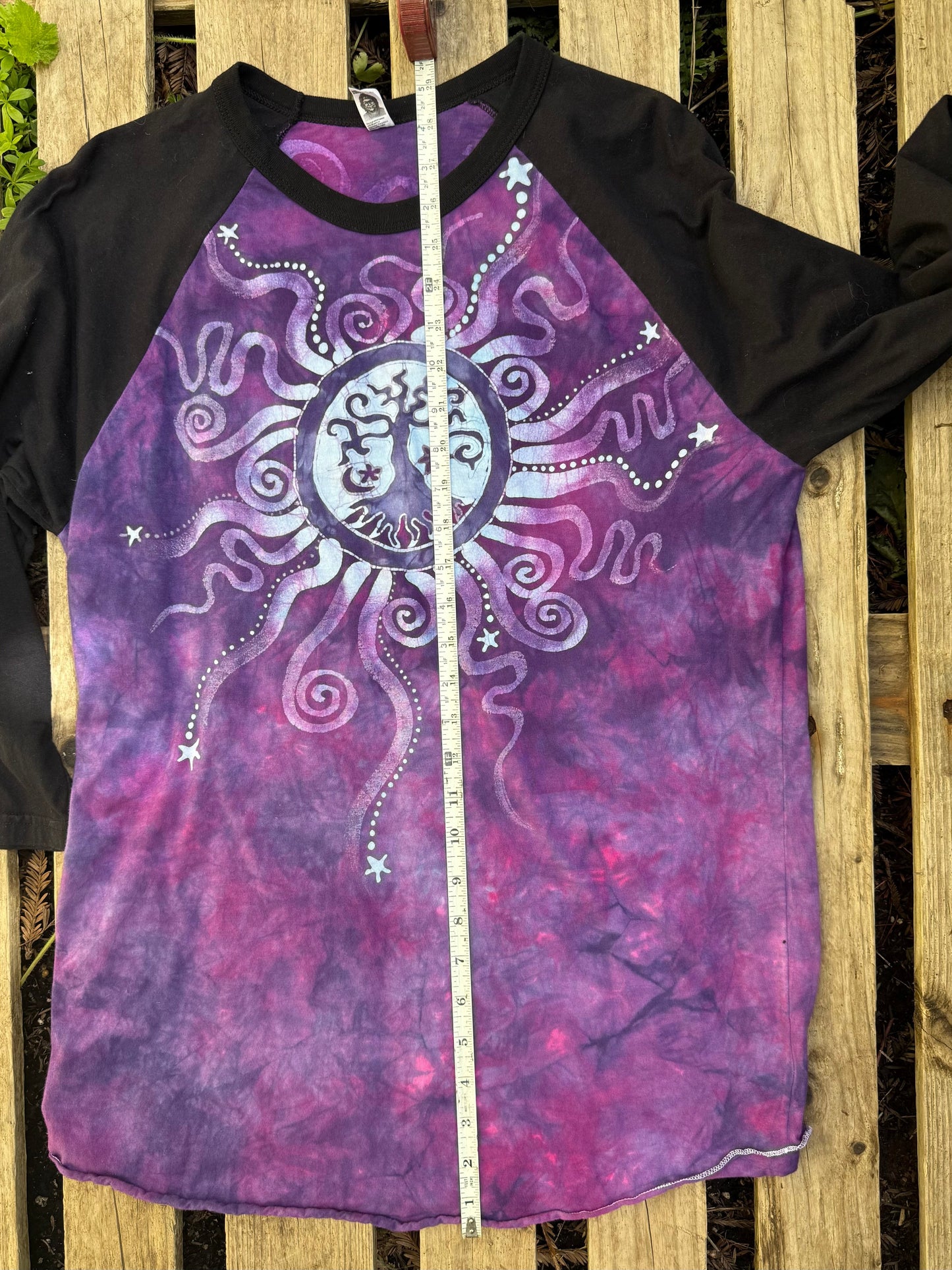 Purple Mandala Tree of Life Black Raglan Quarter Sleeve Batik Top - Size Medium (Unisex) Batikwalla