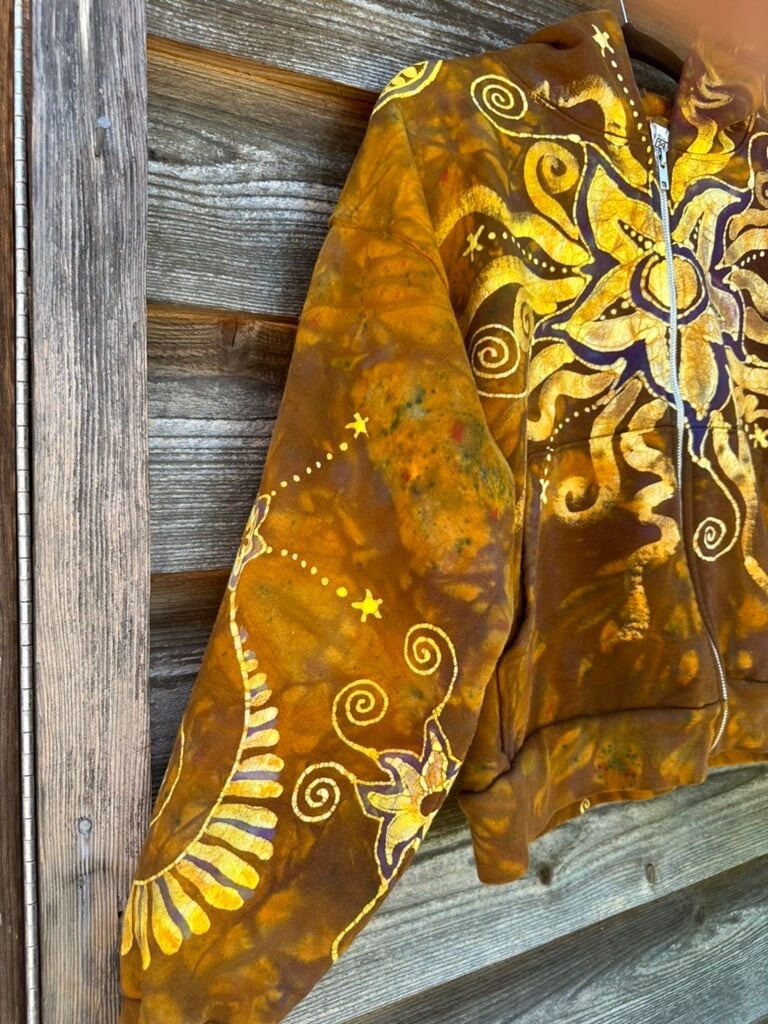 Gold Rush Octopus with Purple Moon and Stars Handmade Batik Hoodie hoodie batikwalla