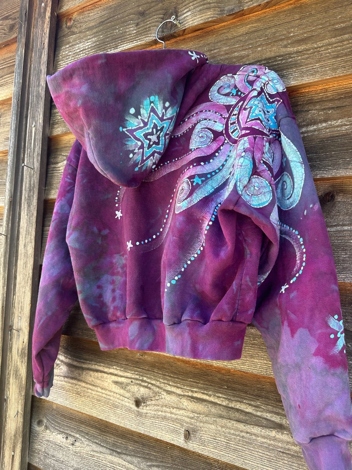 Pacific Bliss Lotus Flower Handmade Batik Hoodie with Turquoise Waves hoodie batikwalla