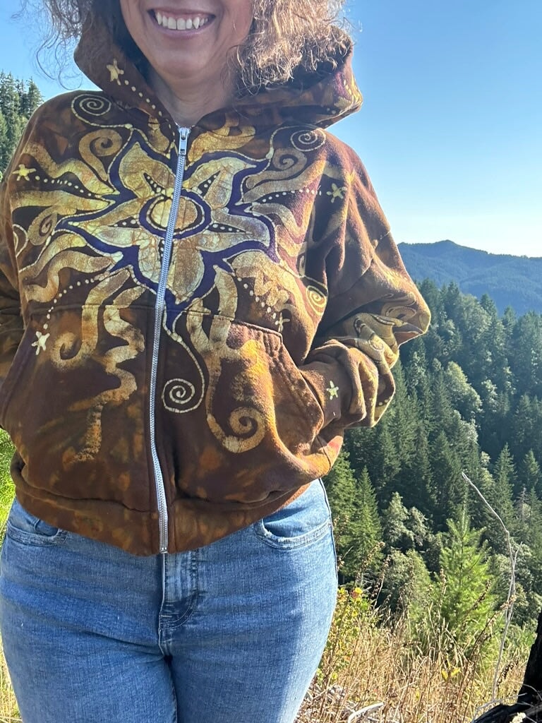 Gold Rush Octopus with Purple Moon and Stars Handmade Batik Hoodie hoodie batikwalla