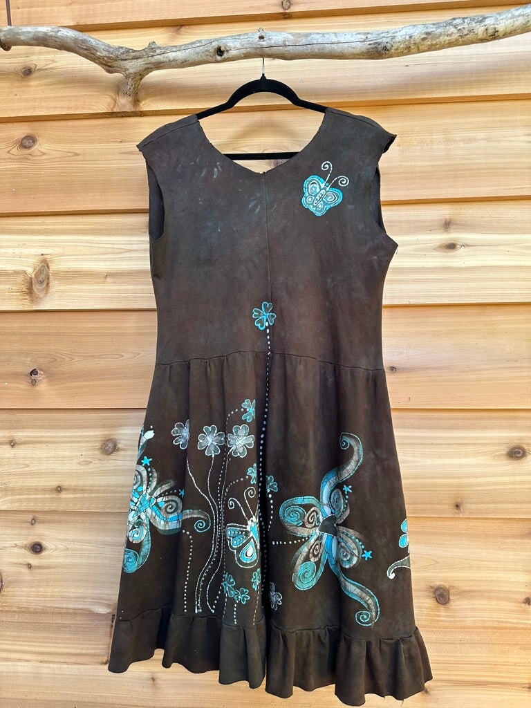 Brown Butterfly Batik Dress With Pockets - Size Large Batik Dresses Batikwalla