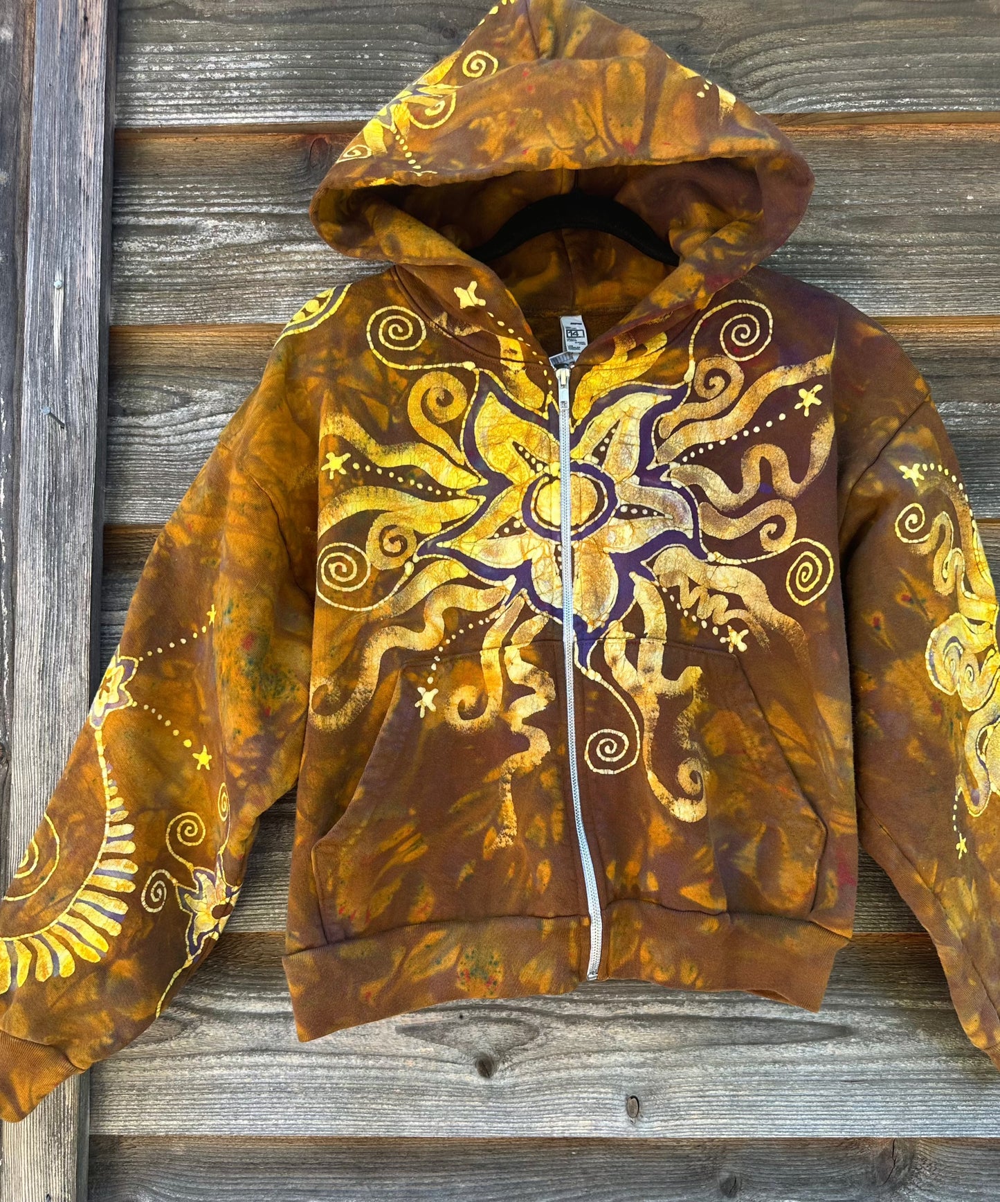 Gold Rush Octopus with Purple Moon and Stars Handmade Batik Hoodie hoodie batikwalla
