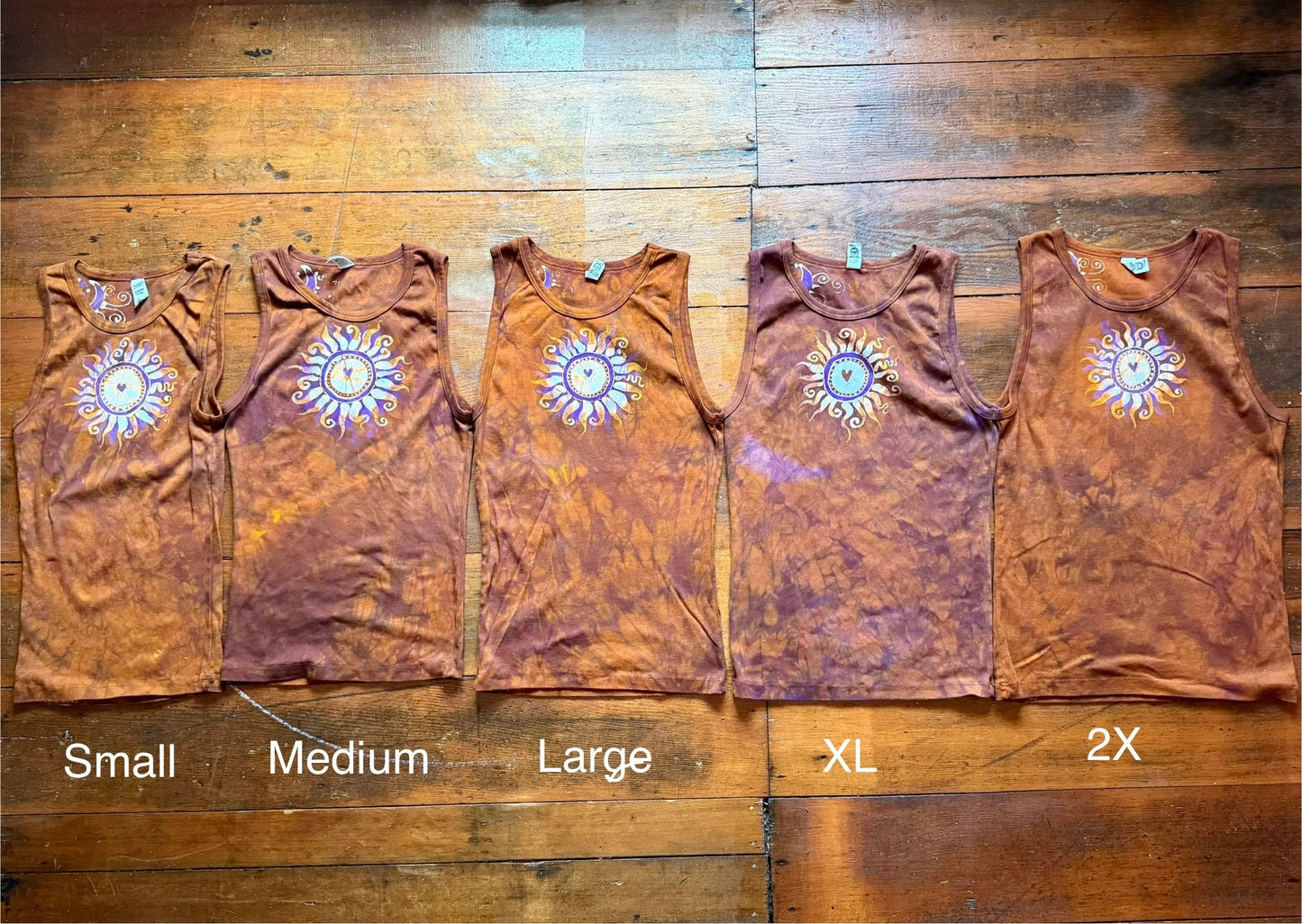 Heart of the Sun Batik Tank – Purple & Amber Art Top with Moon on Back Batikwalla by Victoria 2X