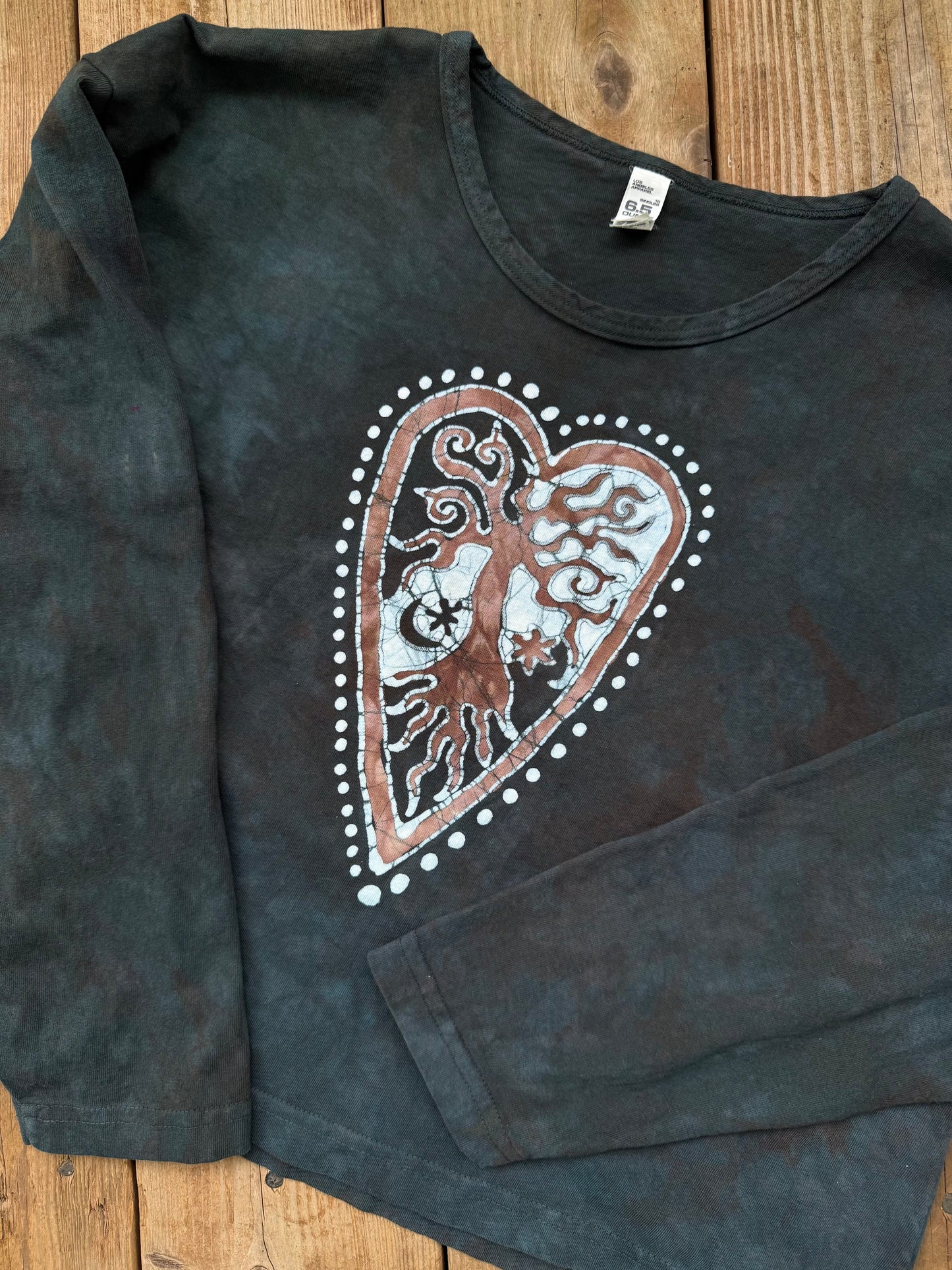 Forest Green Heart Tree Batik Long Sleeve Batik T-Shirt Batikwalla by Victoria Large