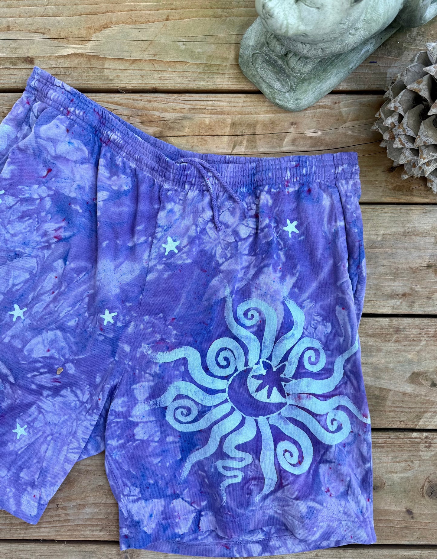 Moon and Stars Galaxy Shorts - Light Purple - Unisex 2X Adjustable Batikwalla by Victoria 2X