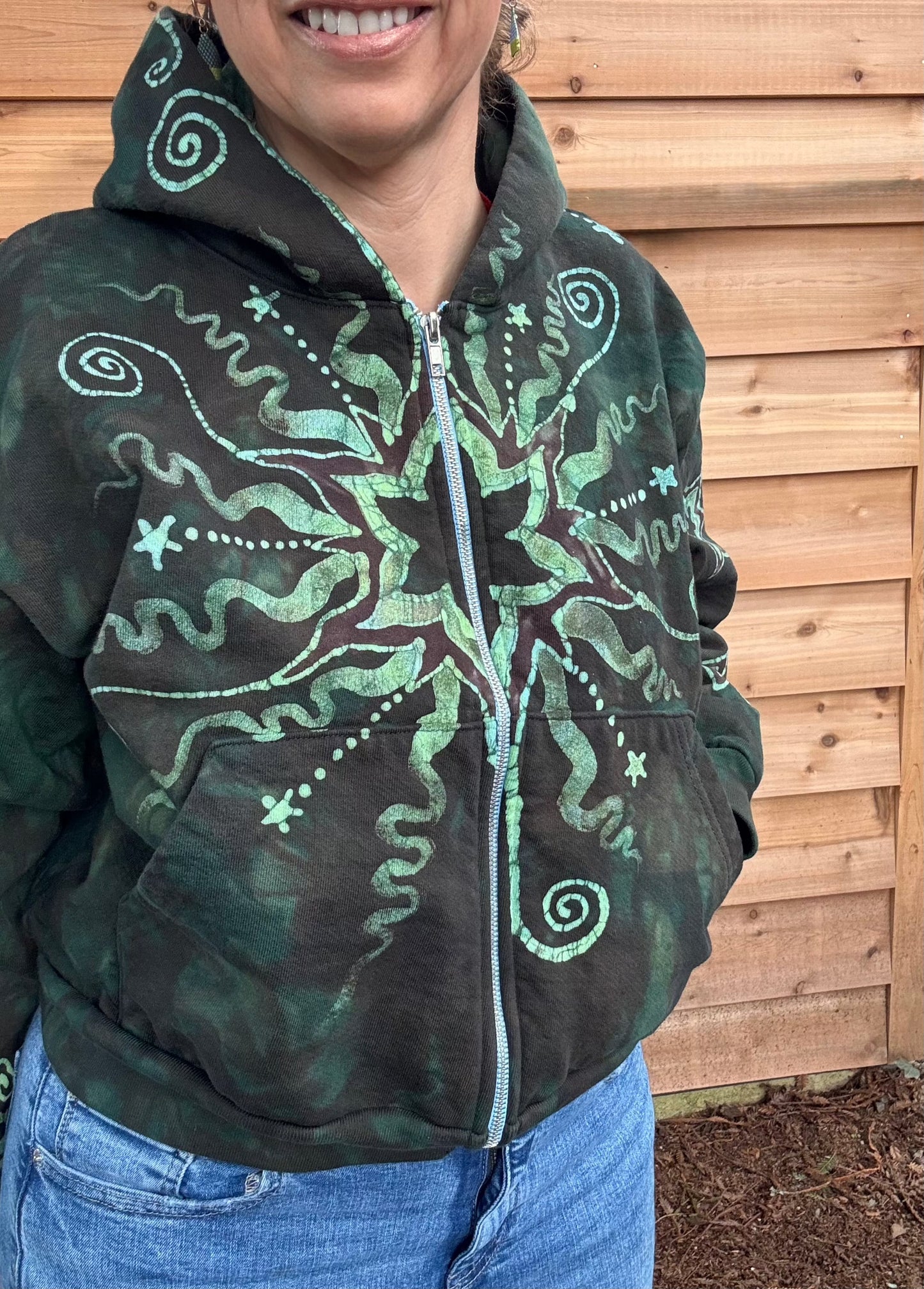 Forest Green Star Handmade Batik Hoodie - Size M/L ONLY hoodie batikwalla