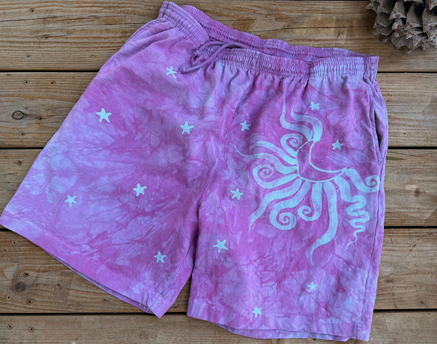 Moon Star Galaxy Shorts - Plum Blossom Purple - Size 2X Unisex Batikwalla by Victoria