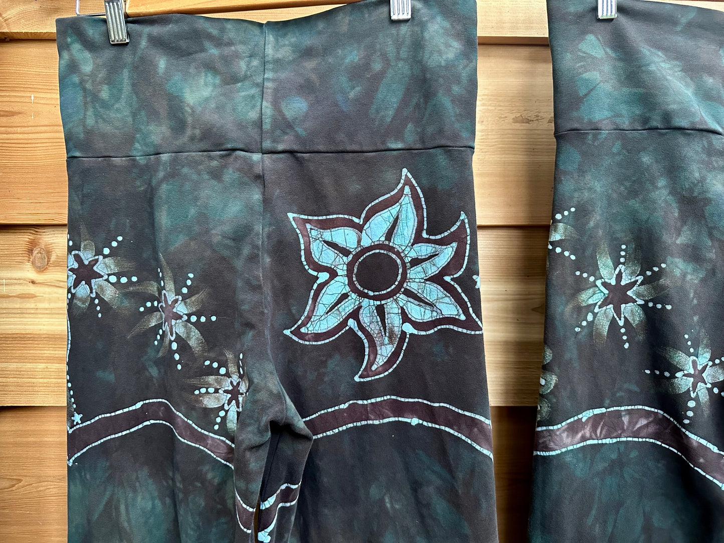 Forest Green Tree Sun and Stars Batik Yoga Pants Yoga Pants batikwalla Large