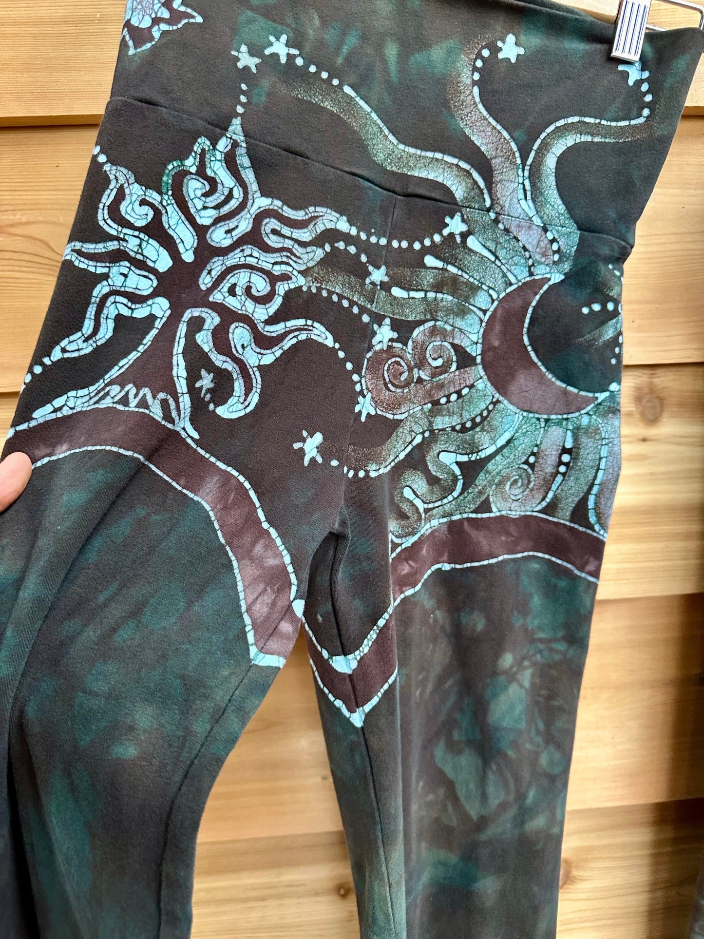 Forest Green Tree Sun and Stars Batik Yoga Pants Yoga Pants batikwalla Small