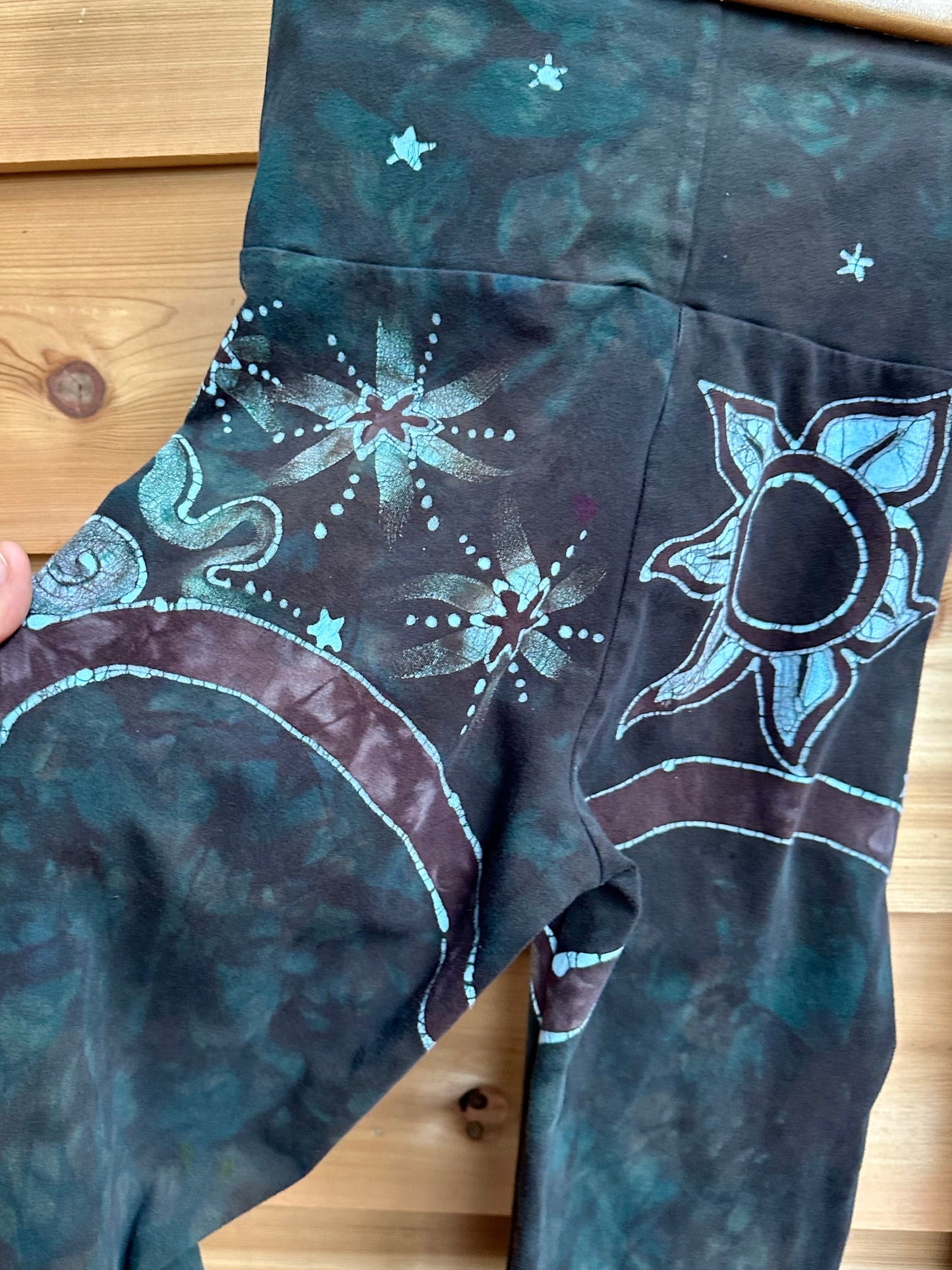 Forest Green Tree Sun and Stars Batik Yoga Pants Yoga Pants batikwalla