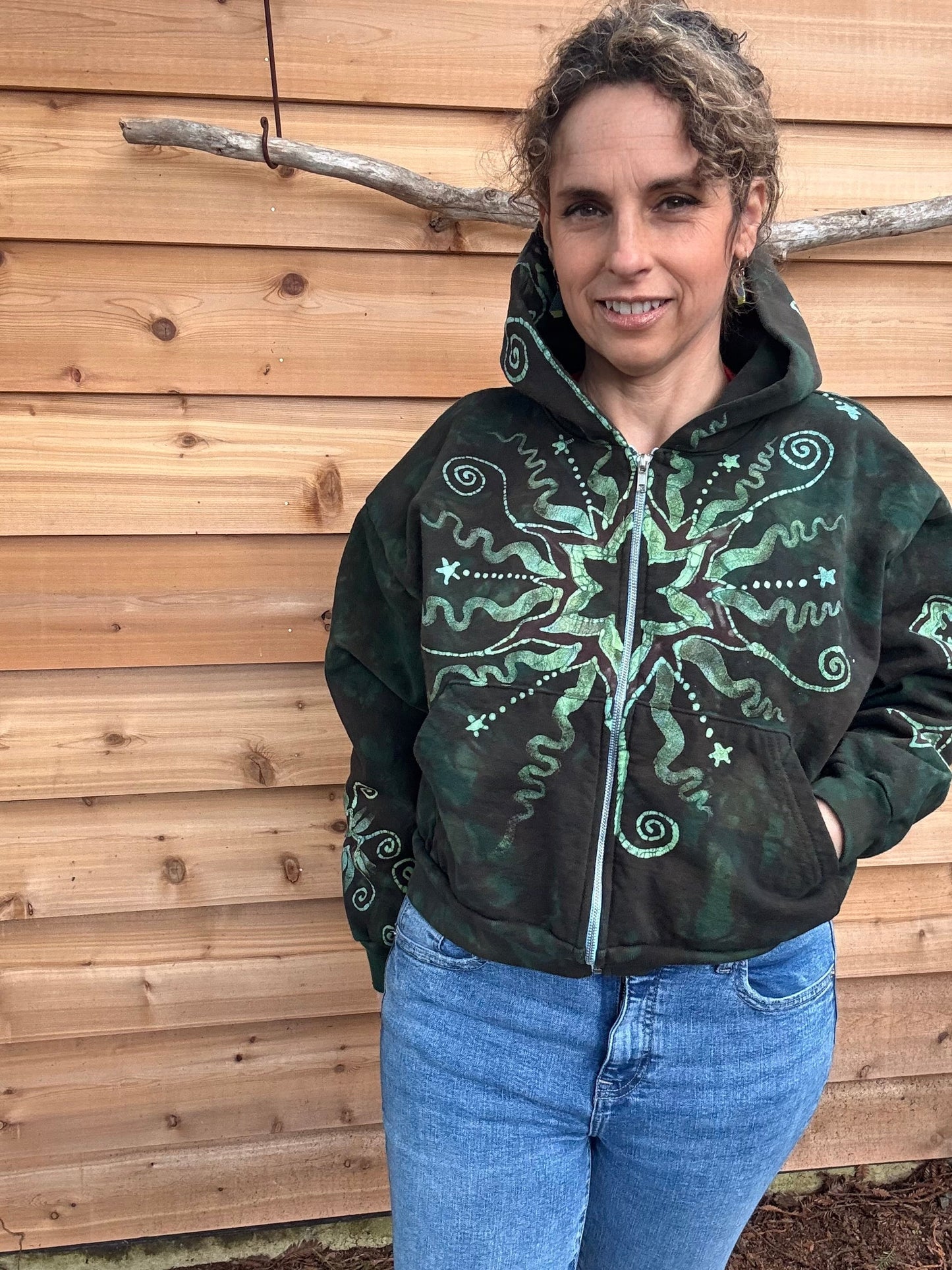 Forest Green Star Handmade Batik Hoodie - Size M/L ONLY hoodie batikwalla