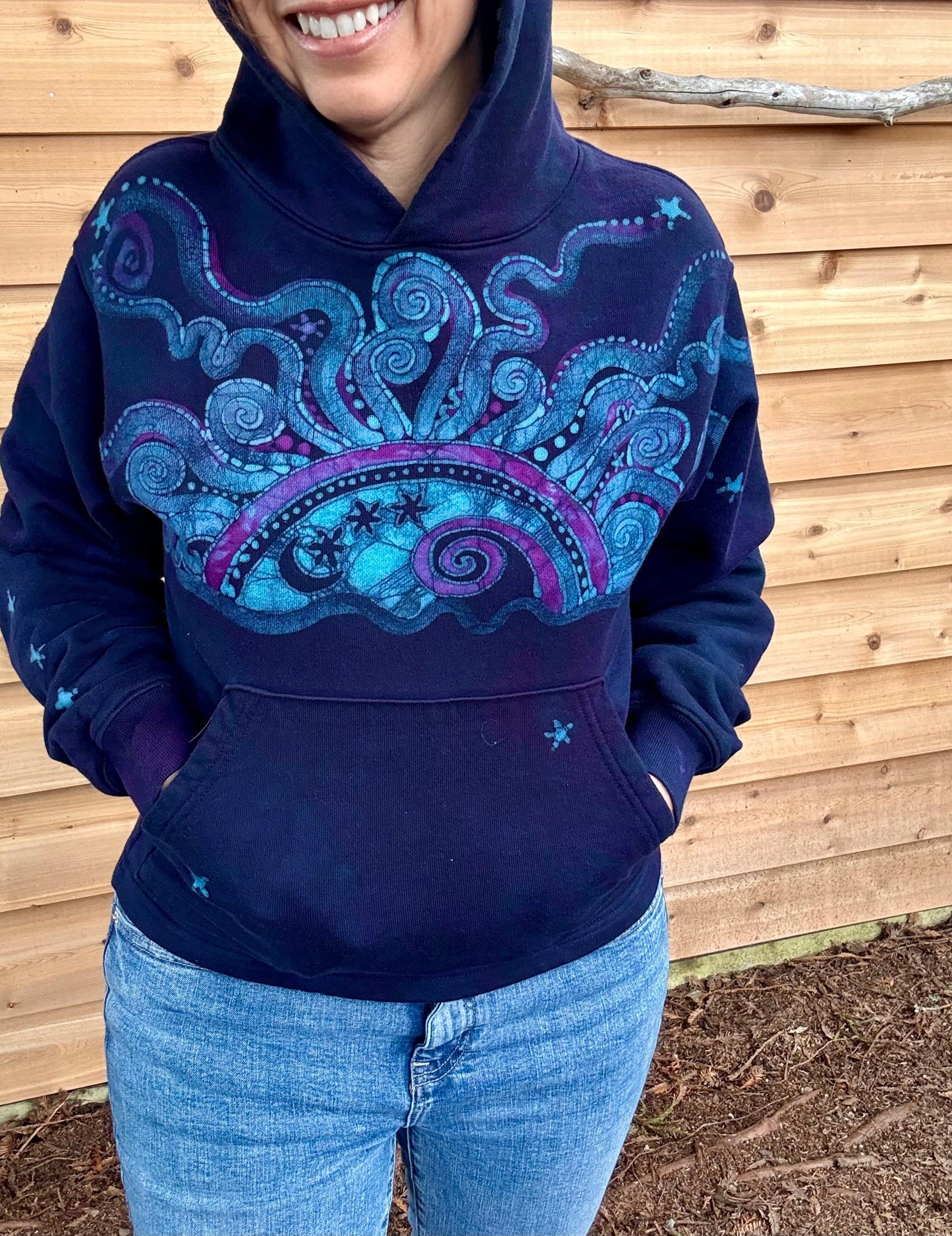 Deep Blue Moonbeams - Pullover Batikwalla Hoodie - One Size - SALE BASKET SPECIAL hoodie batikwalla OS