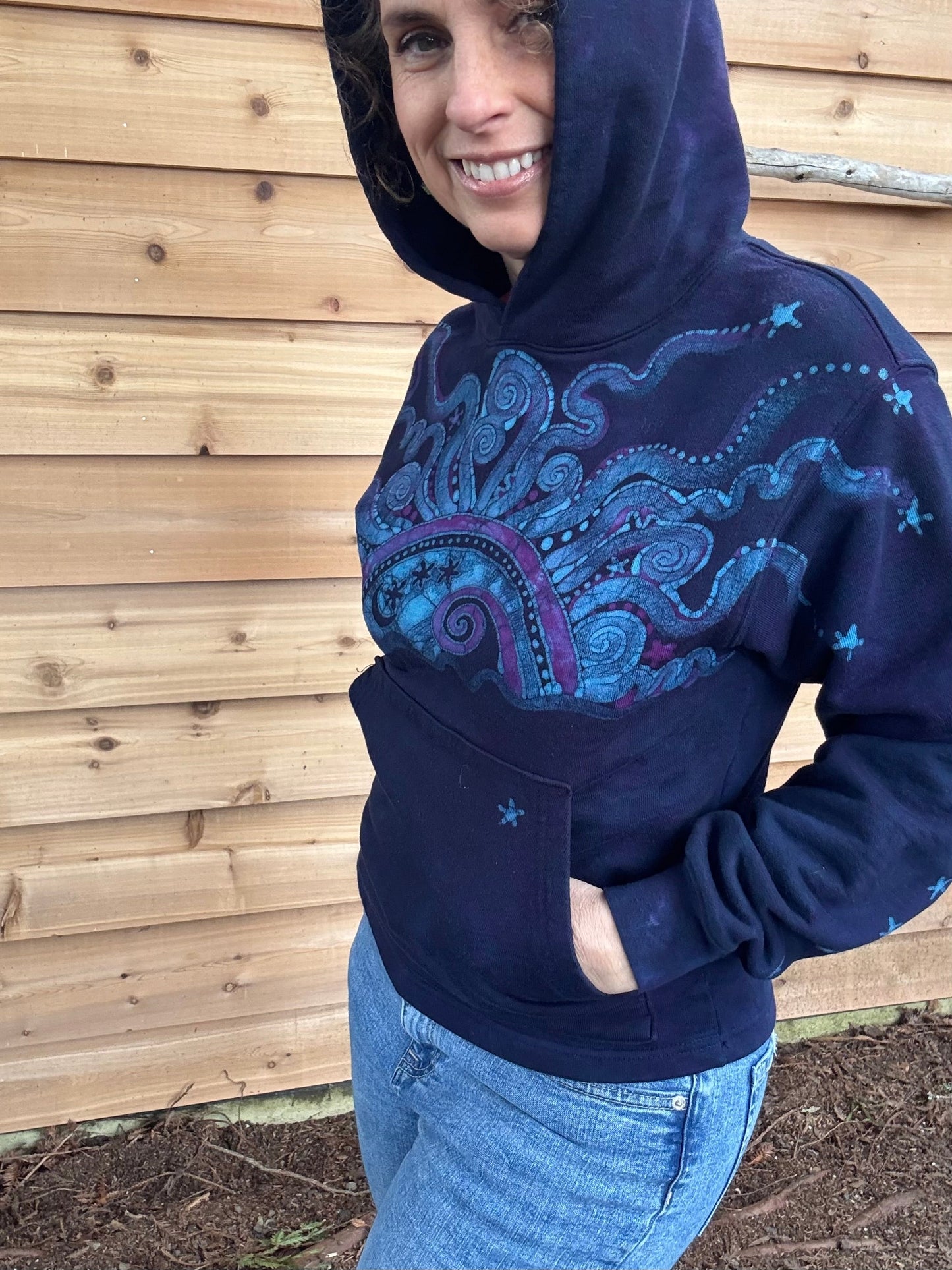 Deep Blue Moonbeams - Pullover Batikwalla Hoodie - One Size - SALE BASKET SPECIAL hoodie batikwalla