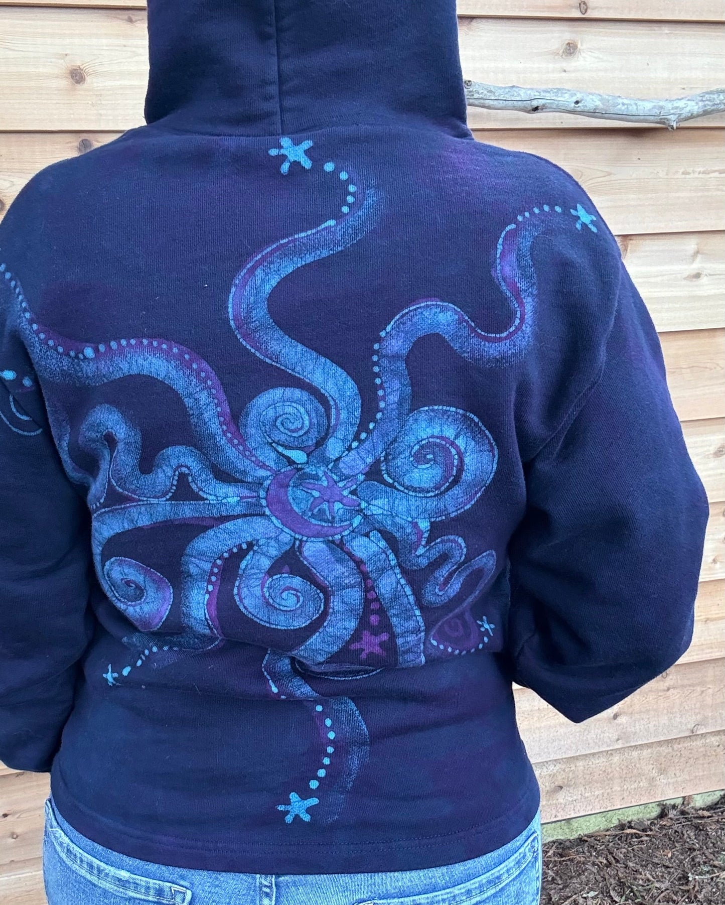 Deep Blue Moonbeams - Pullover Batikwalla Hoodie - One Size - SALE BASKET SPECIAL hoodie batikwalla