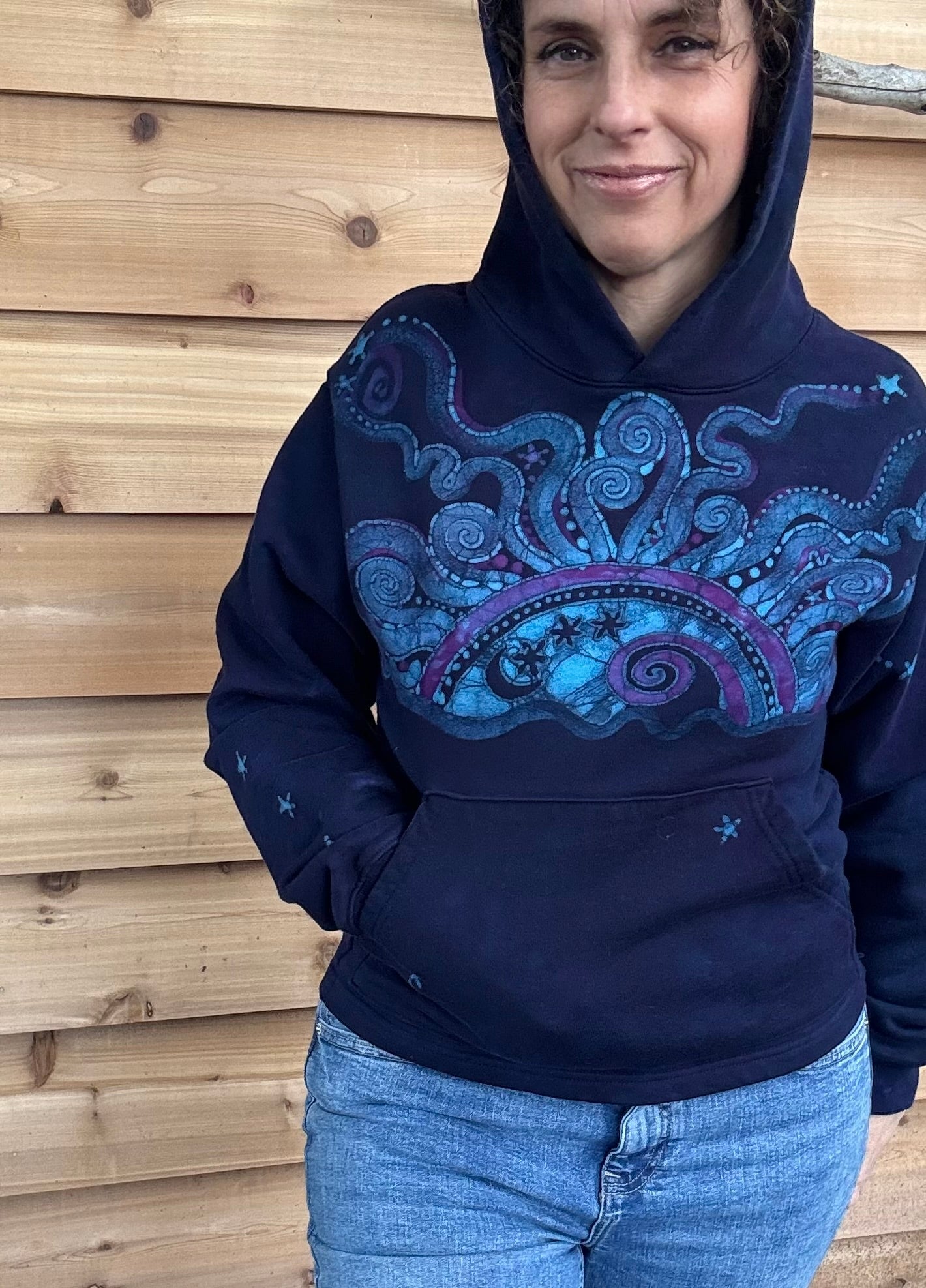 Deep Blue Moonbeams - Pullover Batikwalla Hoodie - One Size - SALE BASKET SPECIAL hoodie batikwalla