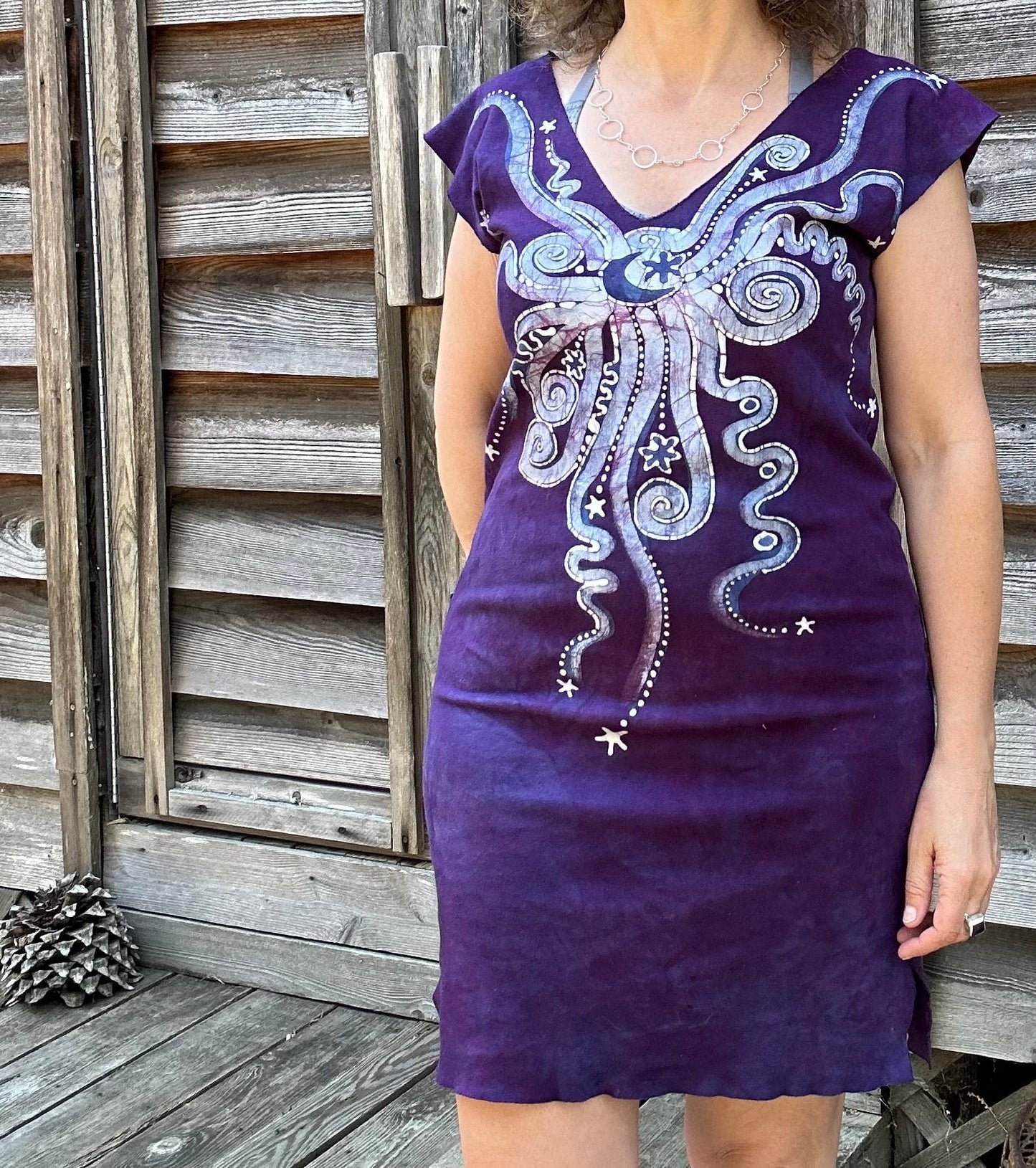 Eggplant Moonbeams Tribal Stretchy Hemp Tube Dress (short) Batik Dresses Batikwalla