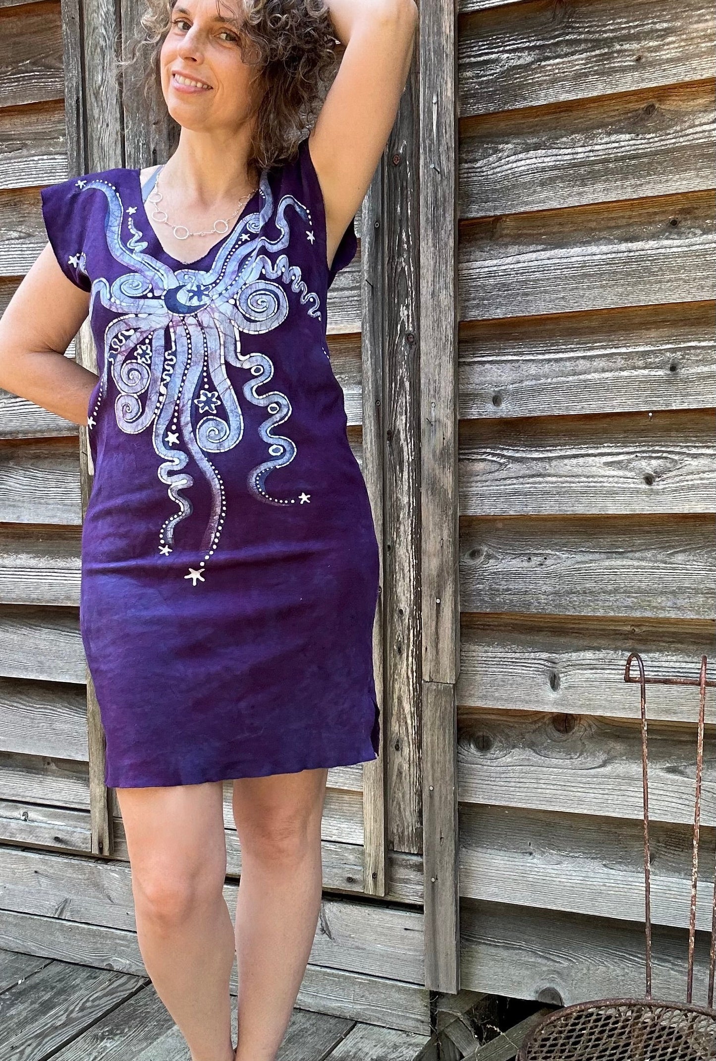 Eggplant Moonbeams Tribal Stretchy Hemp Tube Dress (short) Batik Dresses Batikwalla