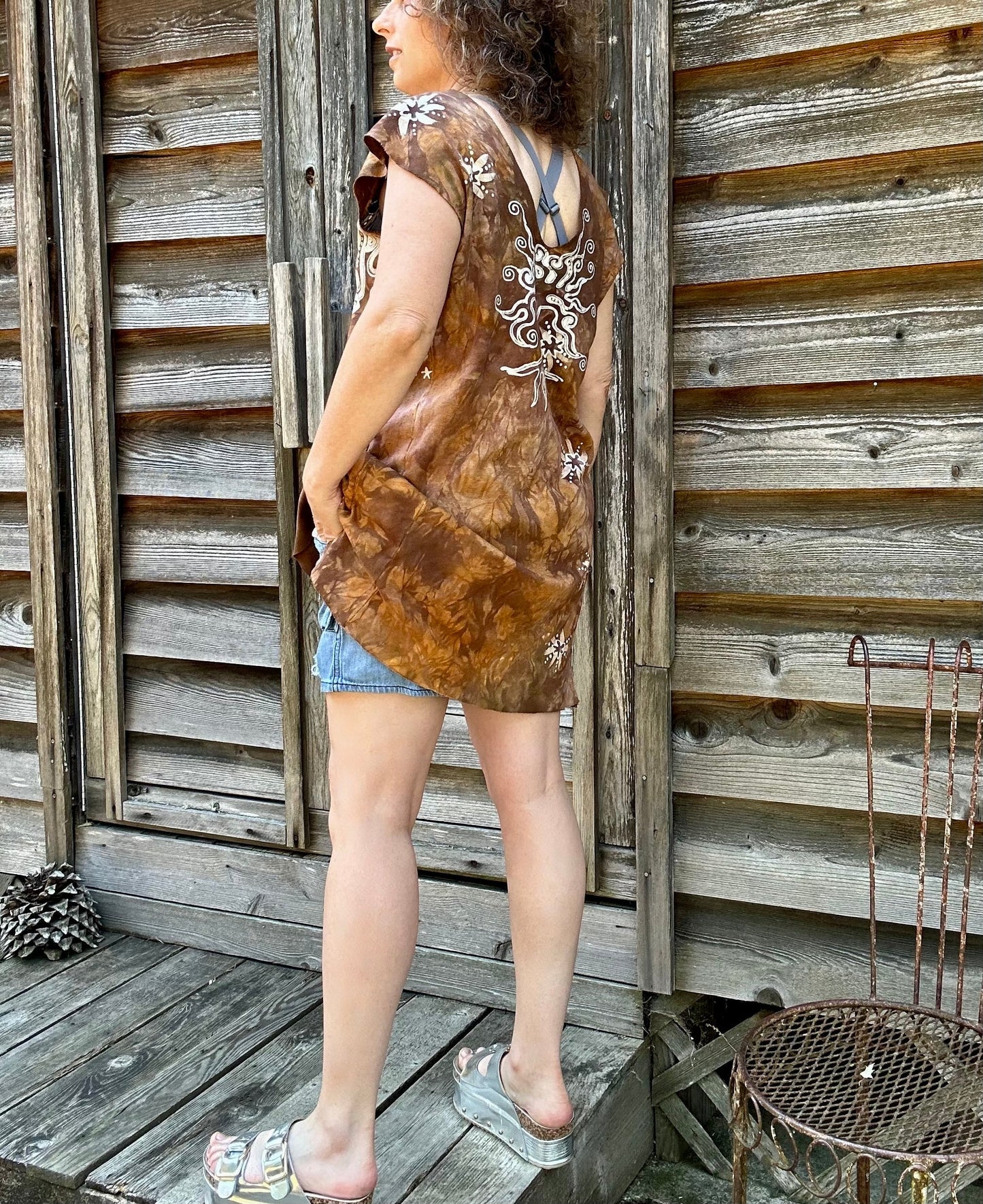 Tree Sands and Beach Organic Cotton Batik Dress Tunic Top - size Large Batik Dresses Batikwalla