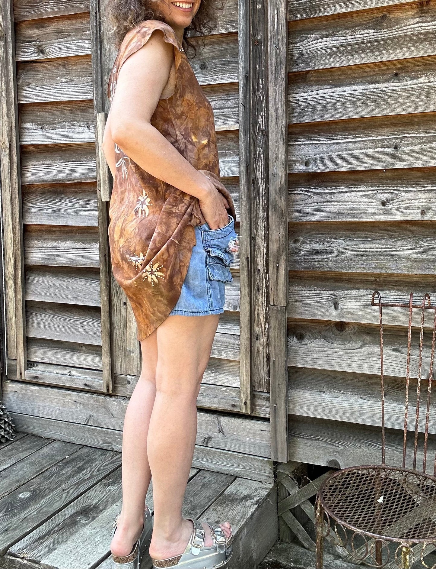 Tree Sands and Beach Organic Cotton Batik Dress Tunic Top - size Large Batik Dresses Batikwalla