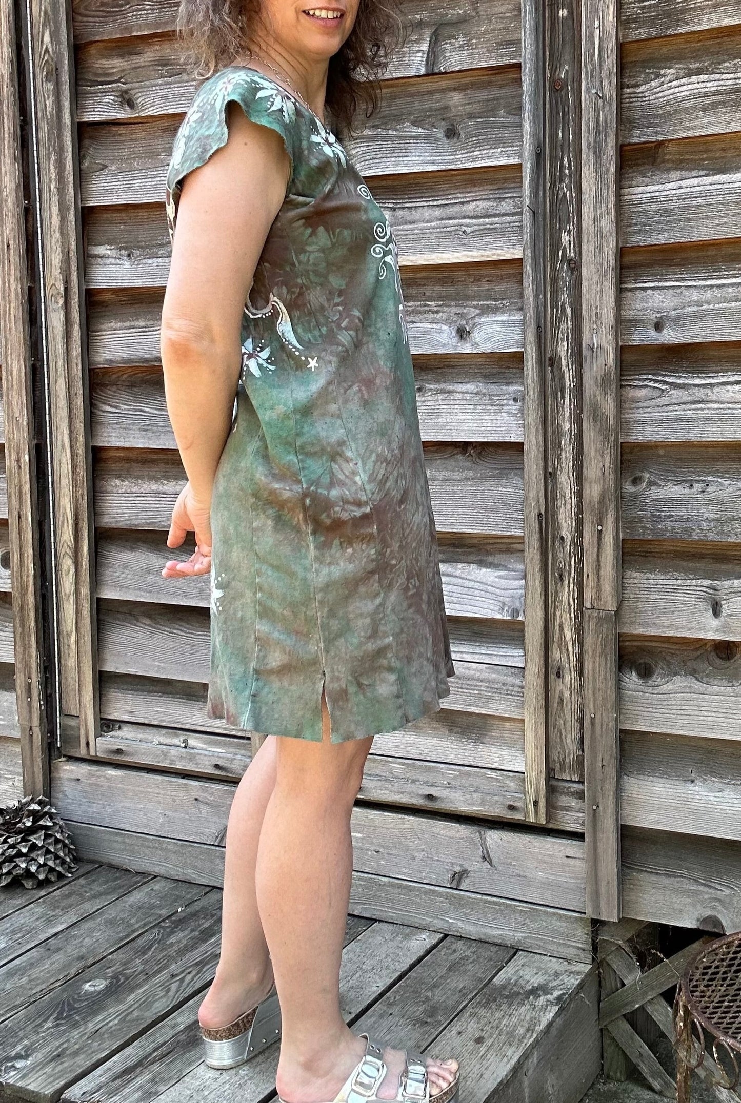 Daytime Woods Organic Cotton Batik Dress Tunic Top - size Large Batik Dresses Batikwalla