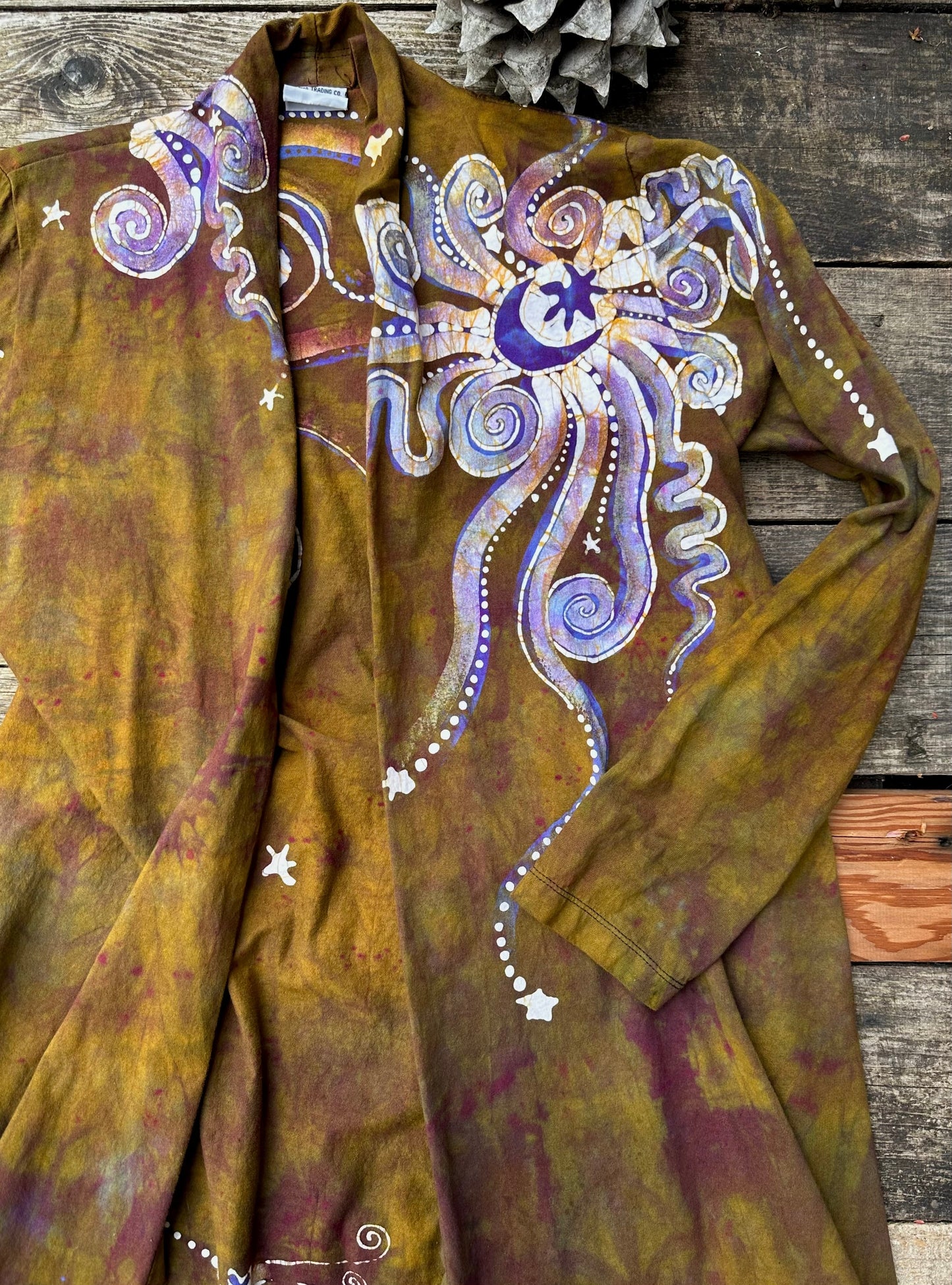 Dark Gold and Purple Moonbeams Draping Cardigan Jacket Apparel & Accessories Batikwalla by Victoria Small