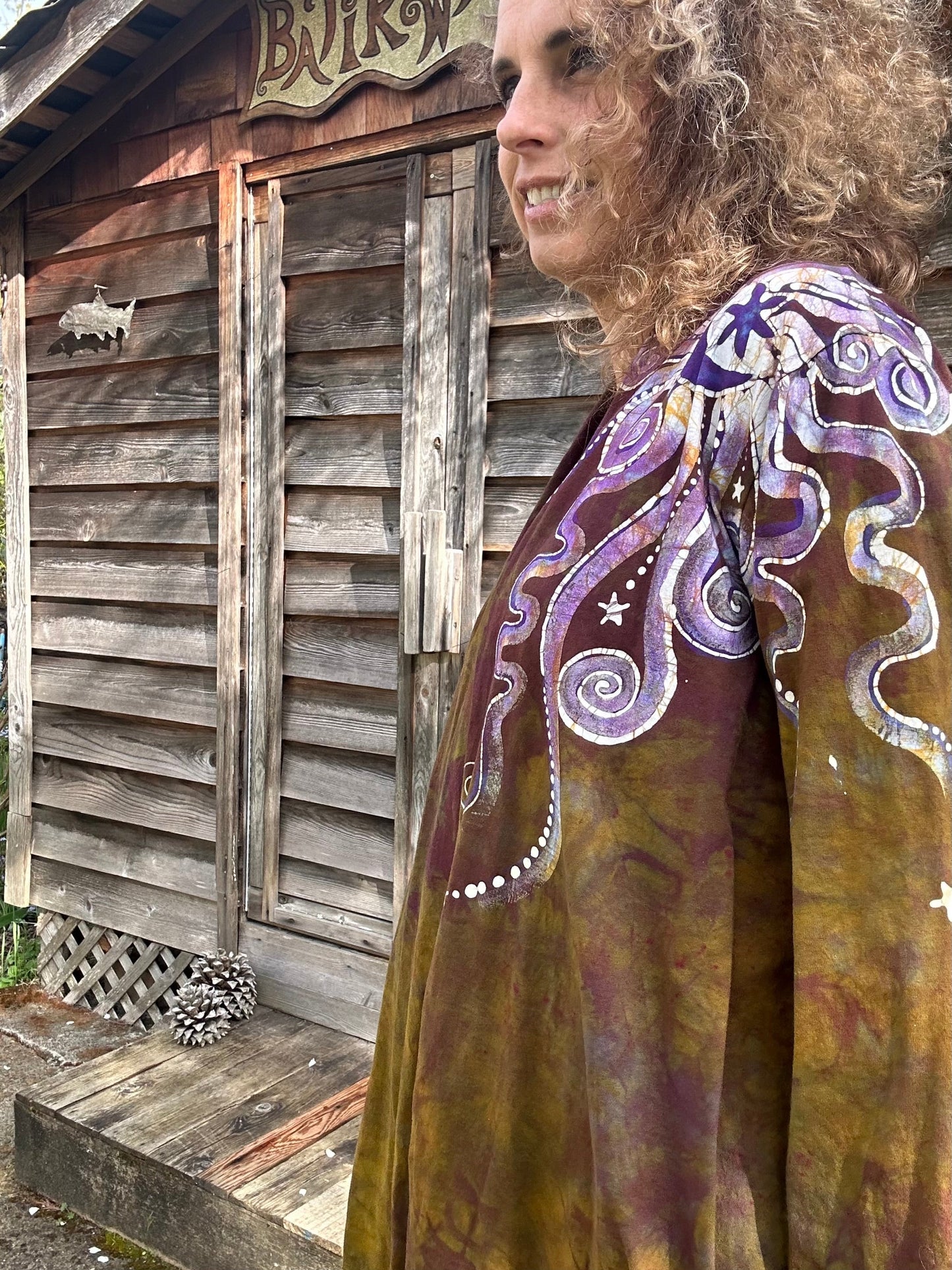 Dark Gold and Purple Moonbeams Draping Cardigan Jacket Apparel & Accessories Batikwalla by Victoria