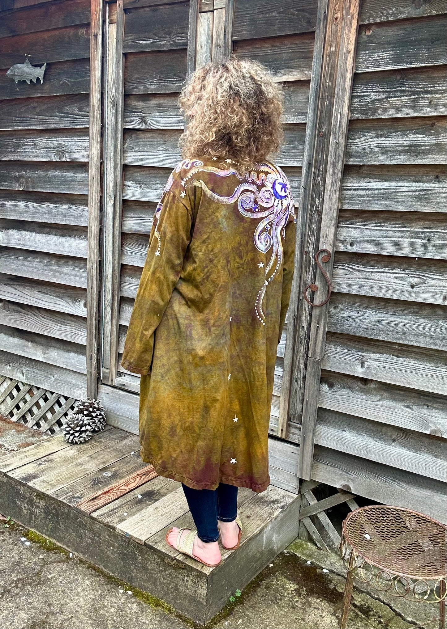 Dark Gold and Purple Moonbeams Draping Cardigan Jacket Apparel & Accessories Batikwalla by Victoria 2X