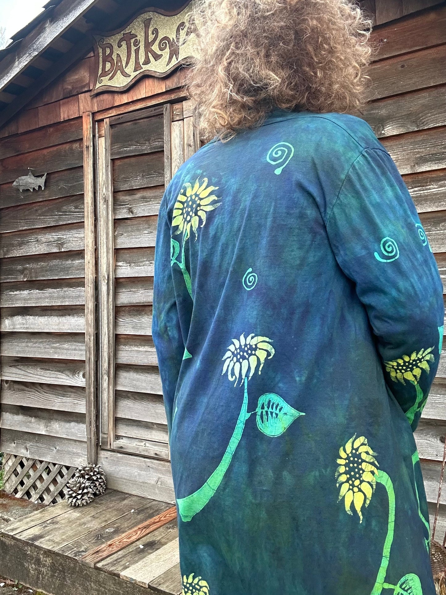 Blue Sunflower Cardigan Jacket Apparel & Accessories Batikwalla by Victoria