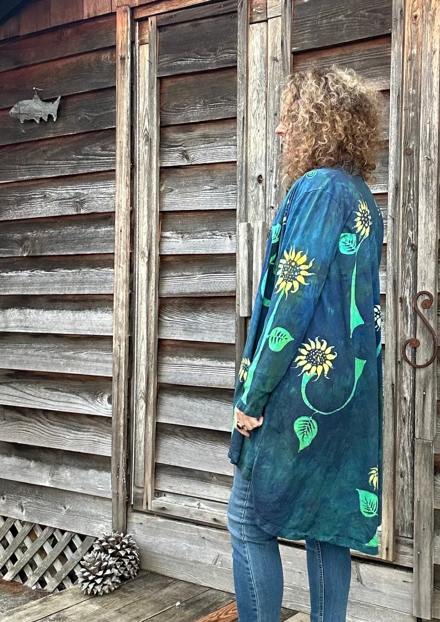 Blue Sunflower Cardigan Jacket Apparel & Accessories Batikwalla by Victoria