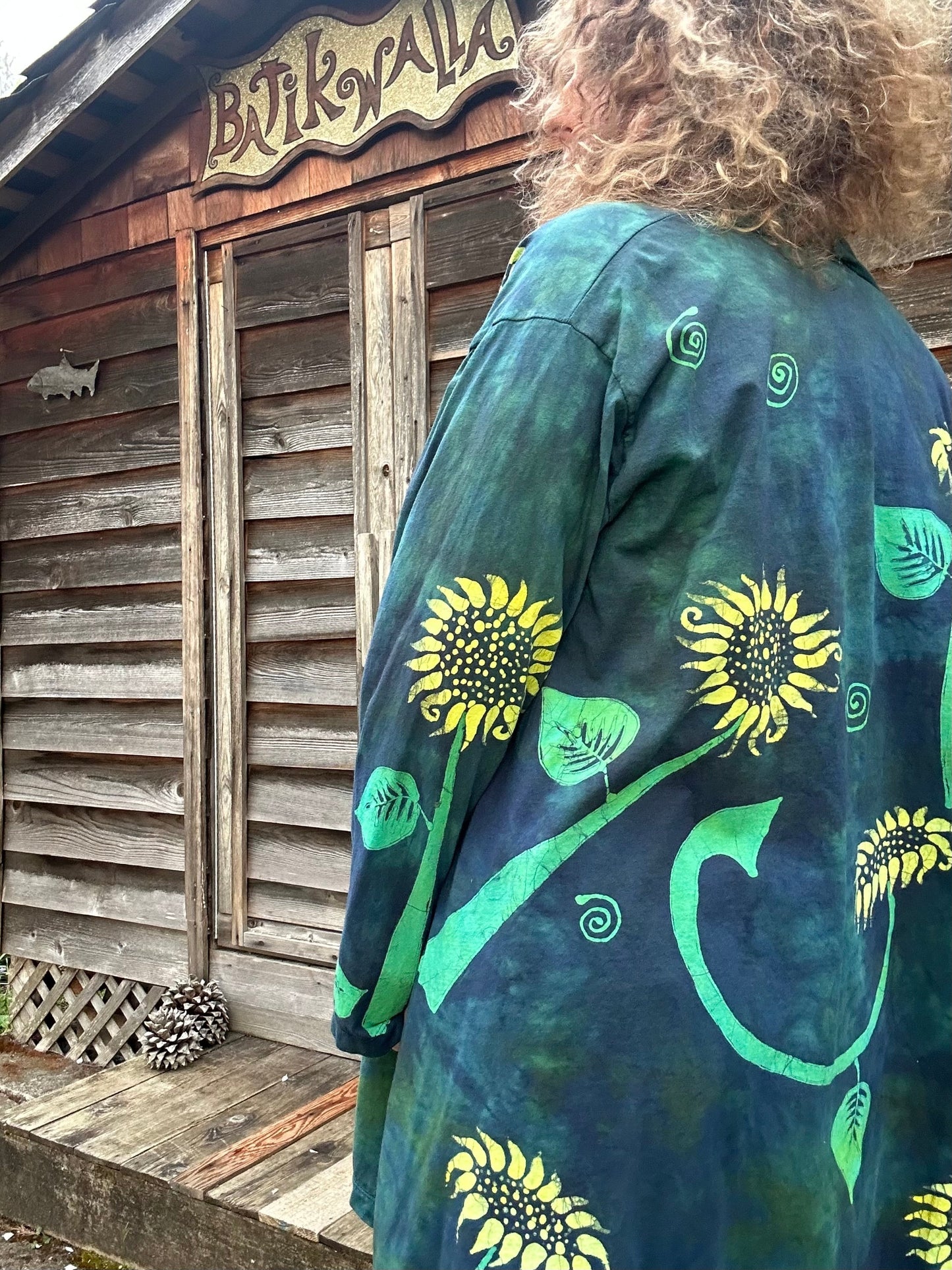 Blue Sunflower Cardigan Jacket Apparel & Accessories Batikwalla by Victoria XL