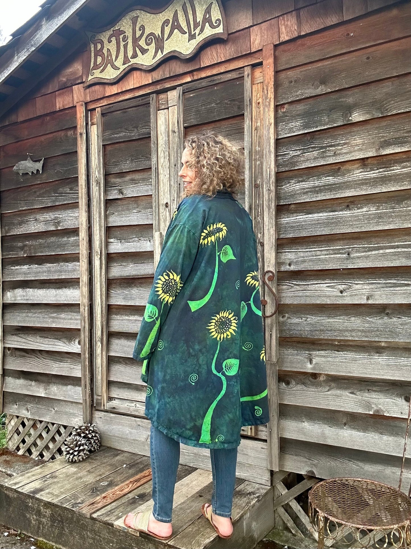 Blue Sunflower Cardigan Jacket Apparel & Accessories Batikwalla by Victoria 2X