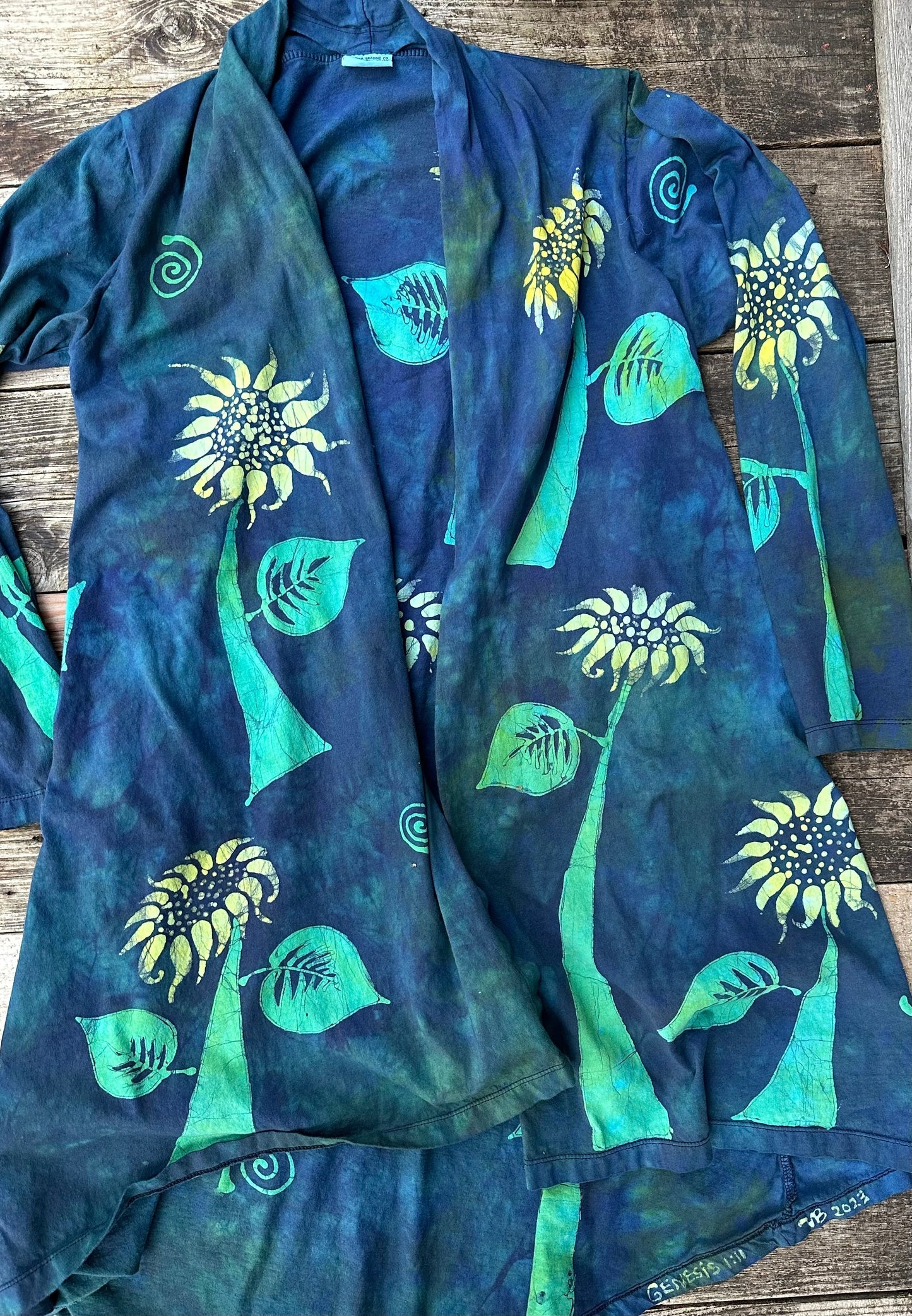 Blue Sunflower Cardigan Jacket Apparel & Accessories Batikwalla by Victoria