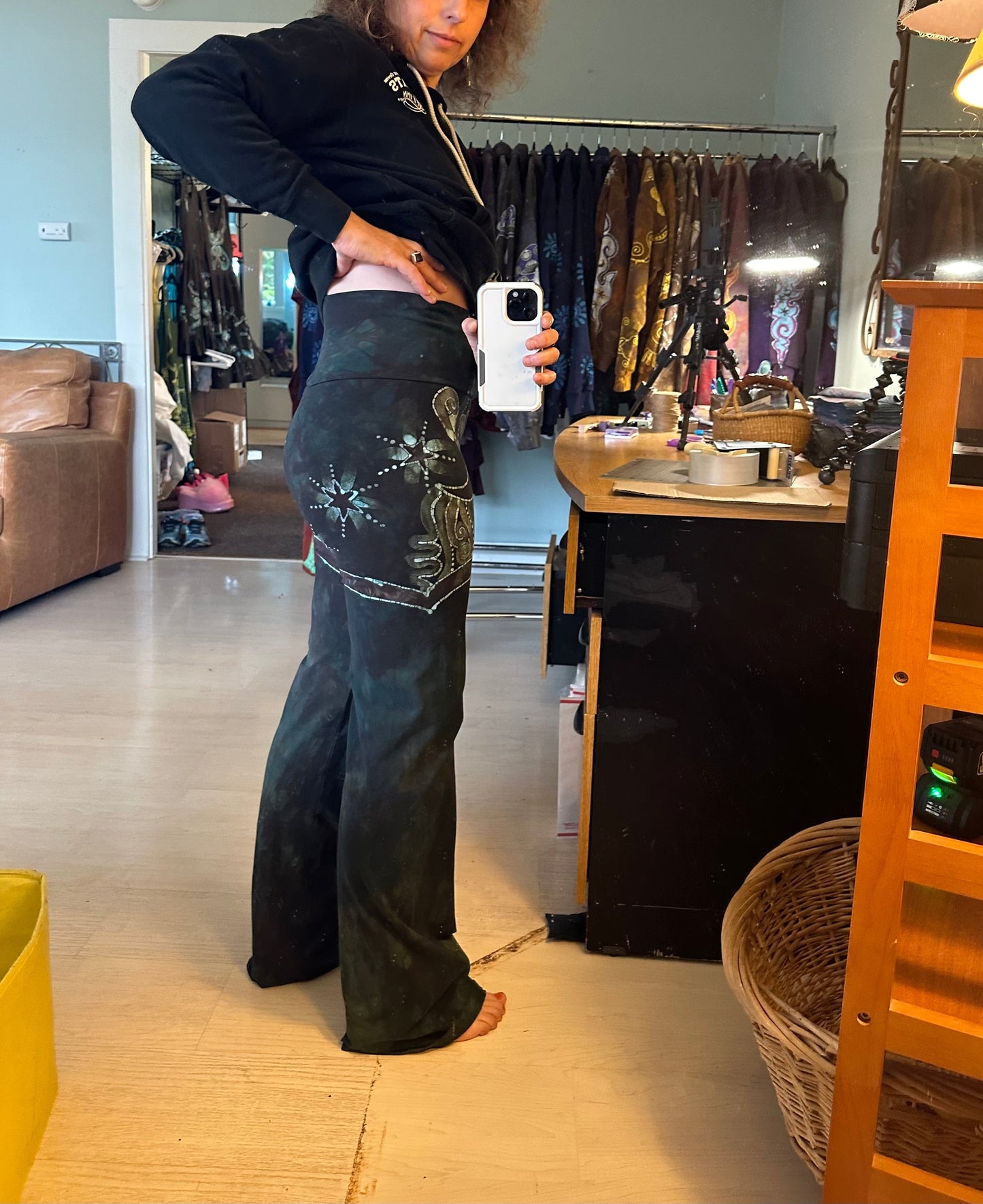 Forest Green Tree Sun and Stars Batik Yoga Pants Yoga Pants batikwalla