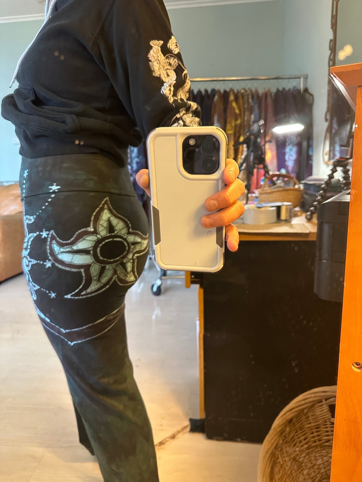 Forest Green Tree Sun and Stars Batik Yoga Pants Yoga Pants batikwalla