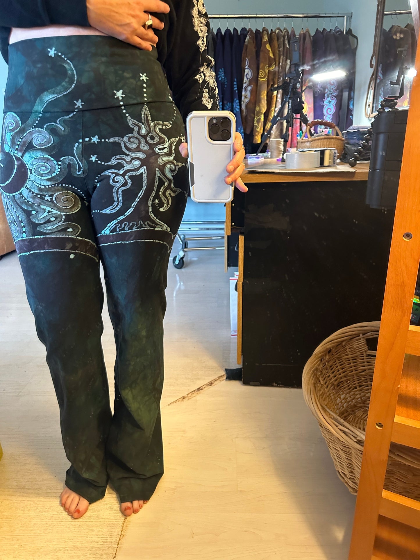 Forest Green Tree Sun and Stars Batik Yoga Pants Yoga Pants batikwalla