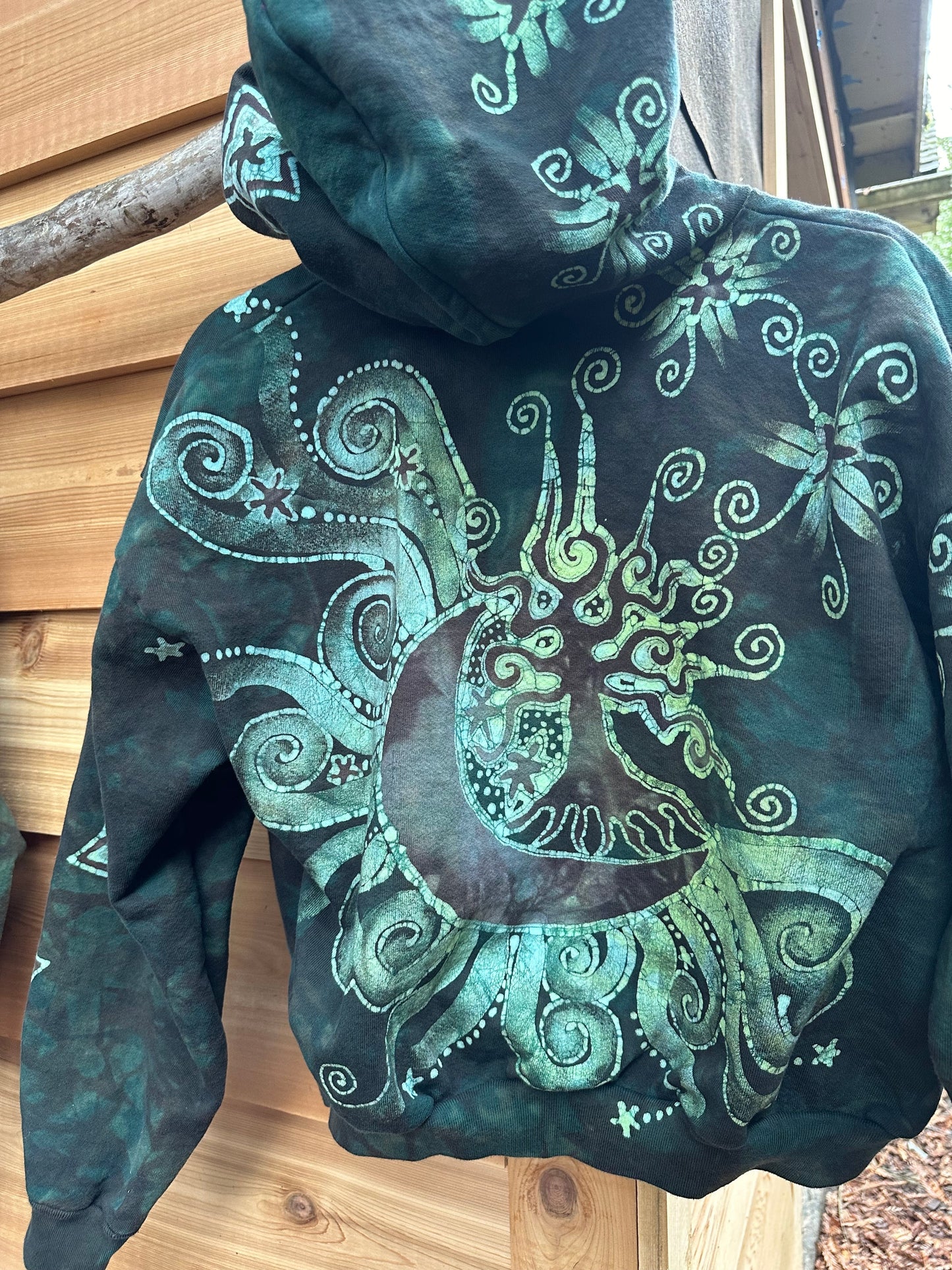 Forest Green Star Essence Handmade Batik Hoodie hoodie batikwalla