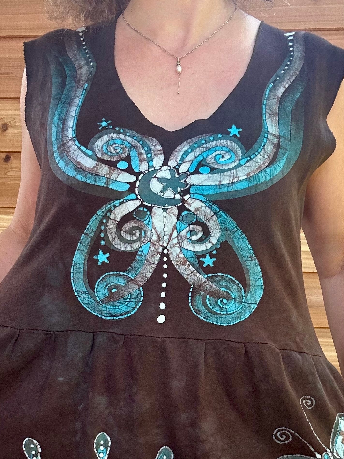 Butterfly & Dragonfly Batik Dress – Earthy Tones, Size Large Batik Dresses Batikwalla