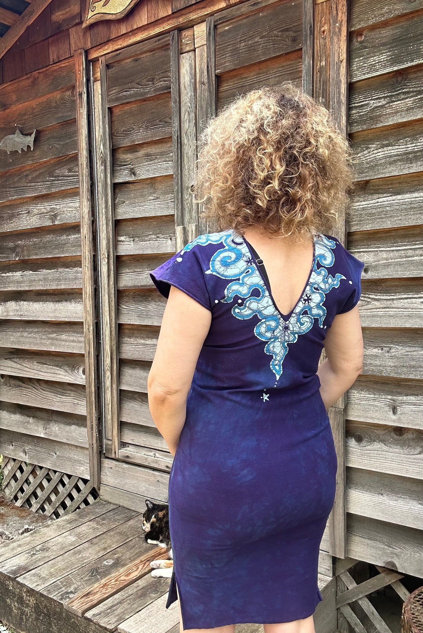 Blue and Purple Tribal Stretchy Hemp Tube Dress Batik Dresses Batikwalla