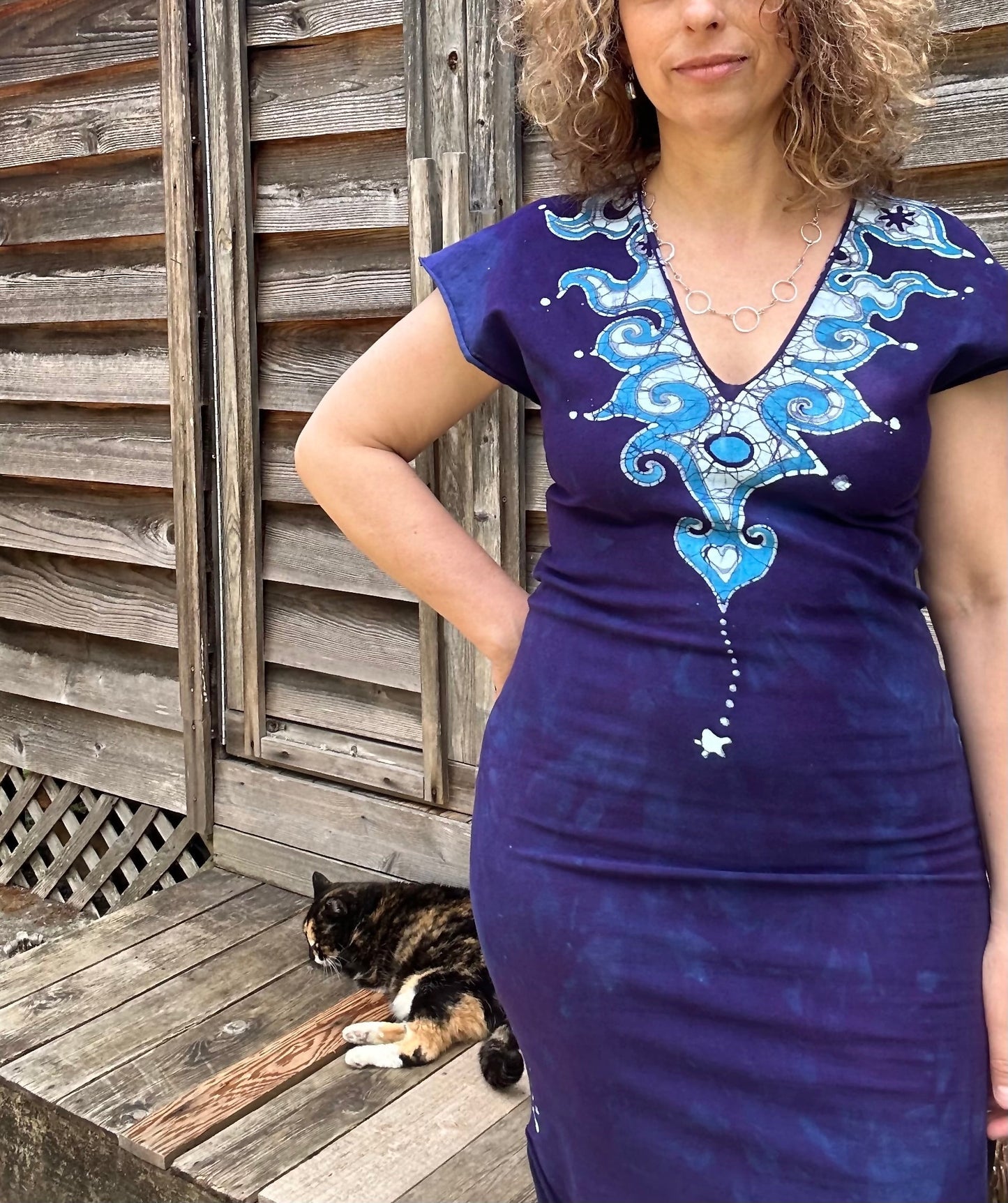 Blue and Purple Tribal Stretchy Hemp Tube Dress Batik Dresses Batikwalla