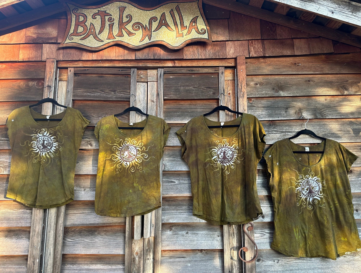 Tree of Life in Camo Green Handmade Batik Scoop Neck Top Tops batikwalla Large