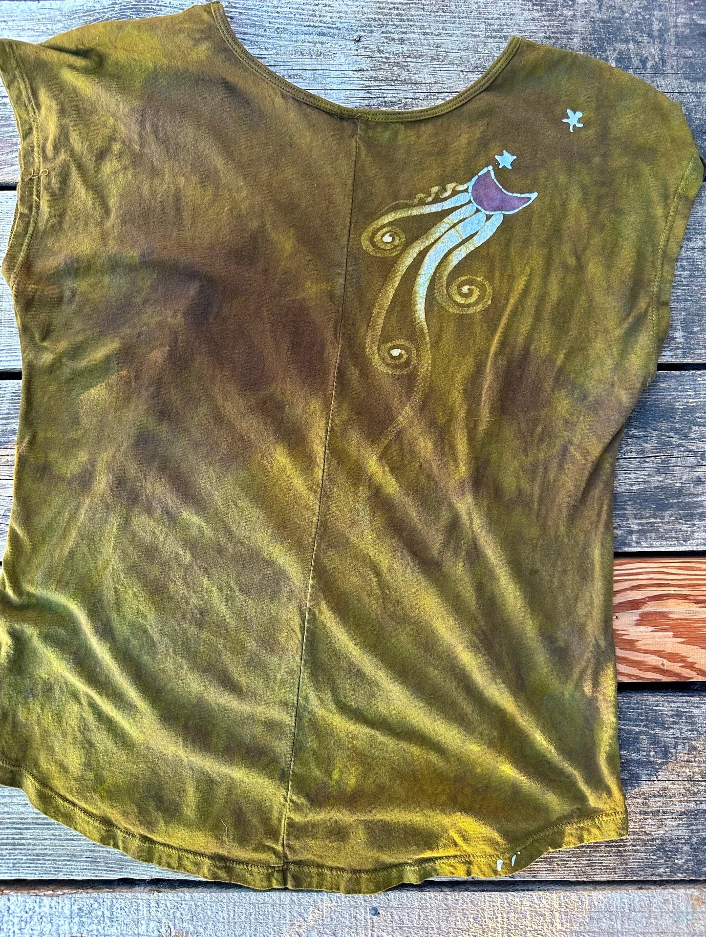 Tree of Life in Camo Green Handmade Batik Scoop Neck Top Tops batikwalla